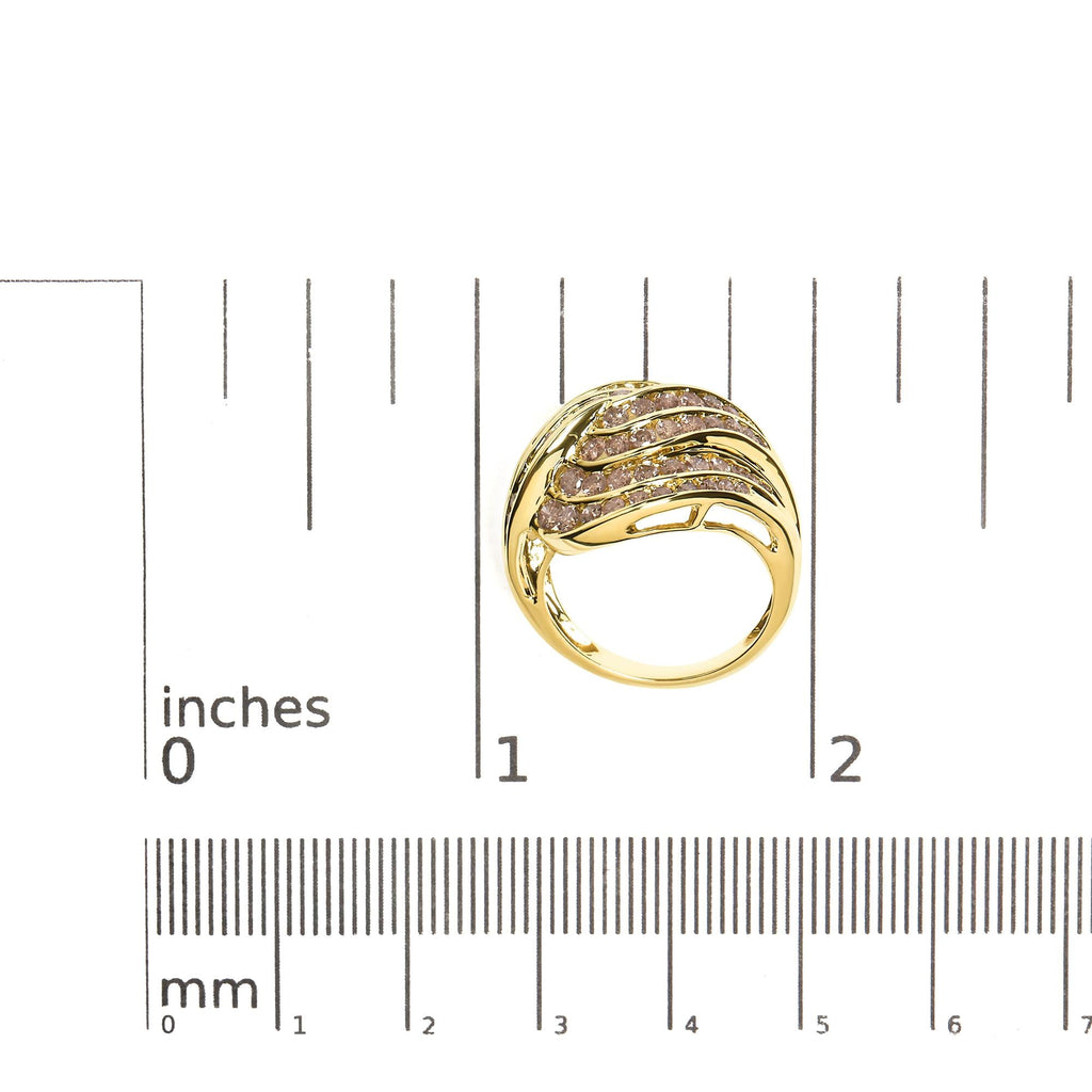 10K Yellow Gold 2.0 Cttw Channel Set Diamond Cocktail Swirl Band Ring (K-L Color, I1-I2 Clarity) - Friggin Jewelry