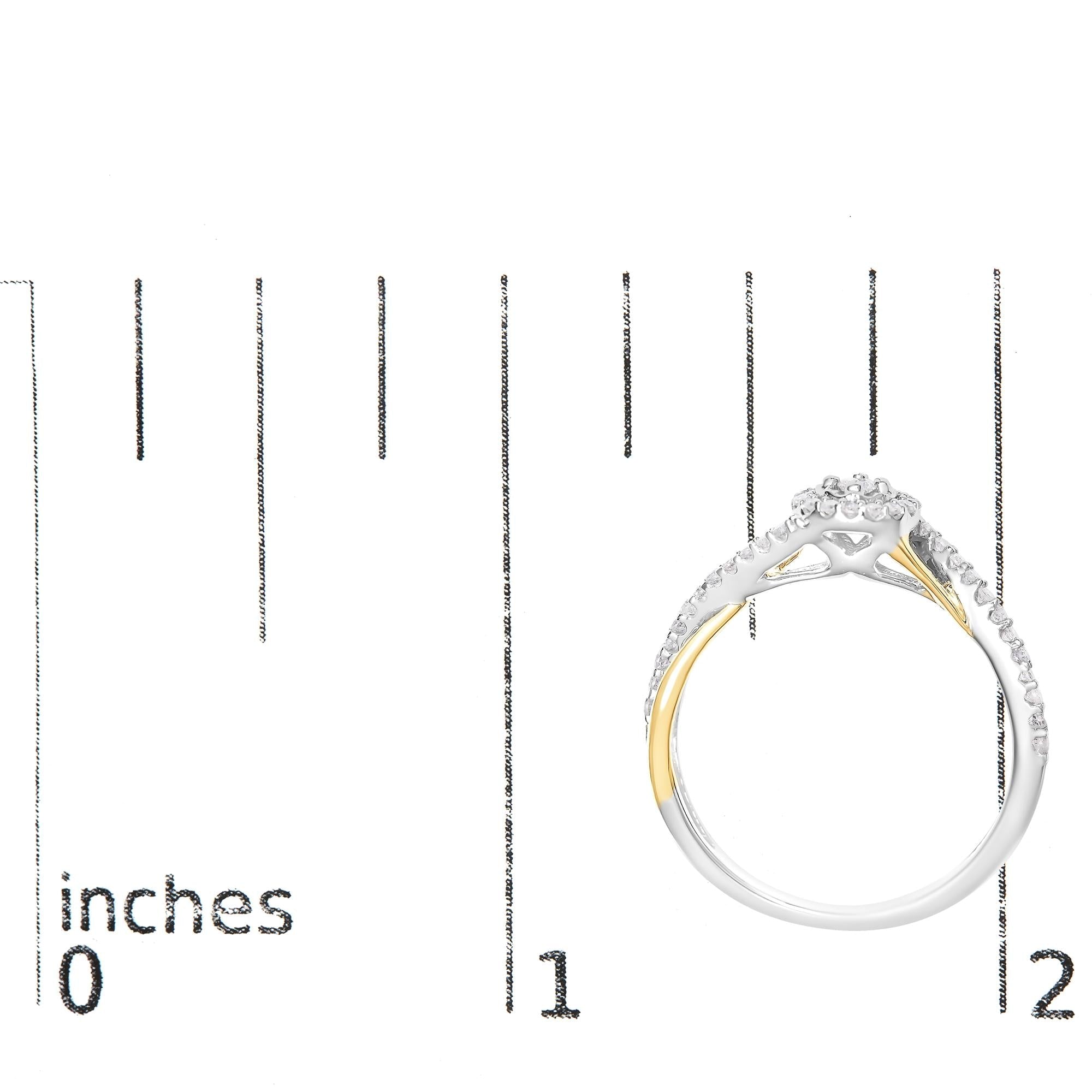 14K Yellow Gold Plated .925 Sterling Silver 1/4 Cttw Diamond Bypass and Halo Promise Ring (I-J Color, I3 Clarity) - Friggin Jewelry
