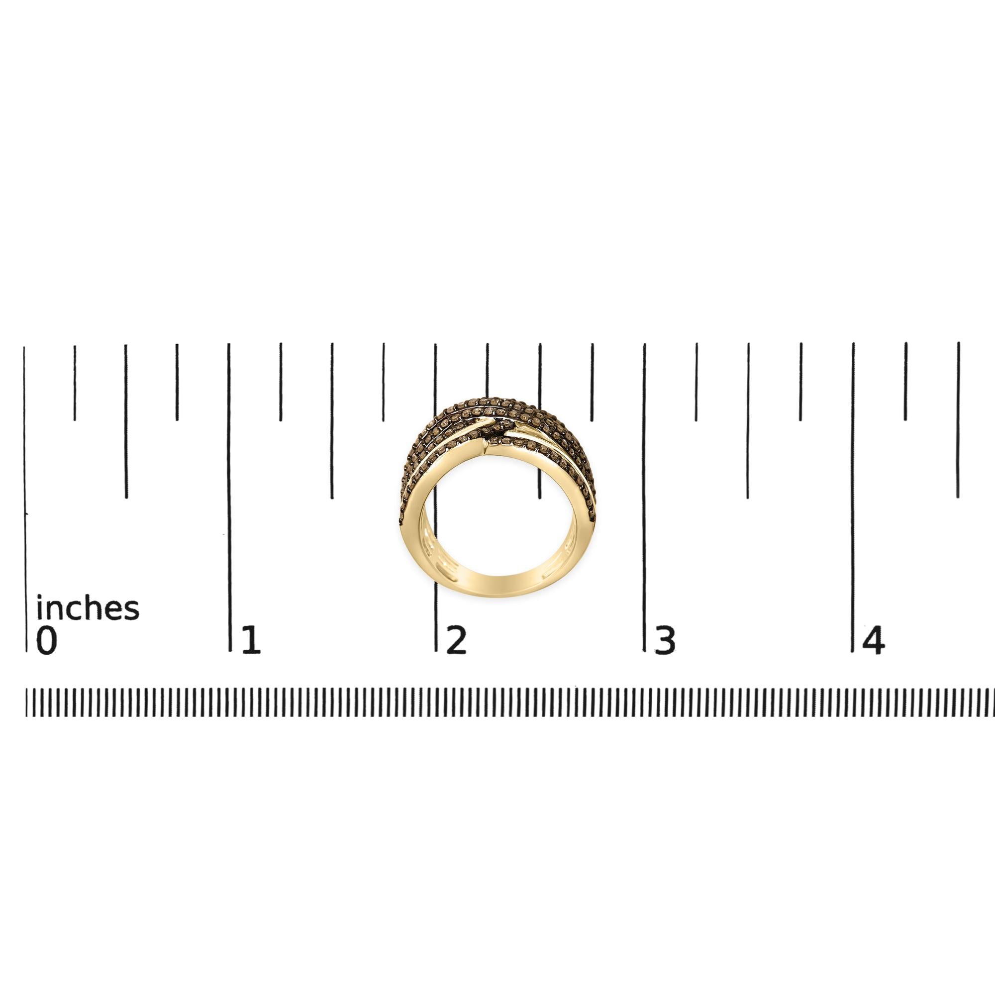 Anello a fascia incrociata con più file di diamanti champagne da 1,0 ct, placcato oro giallo 10K, in argento sterling 925 - Friggin Jewelry