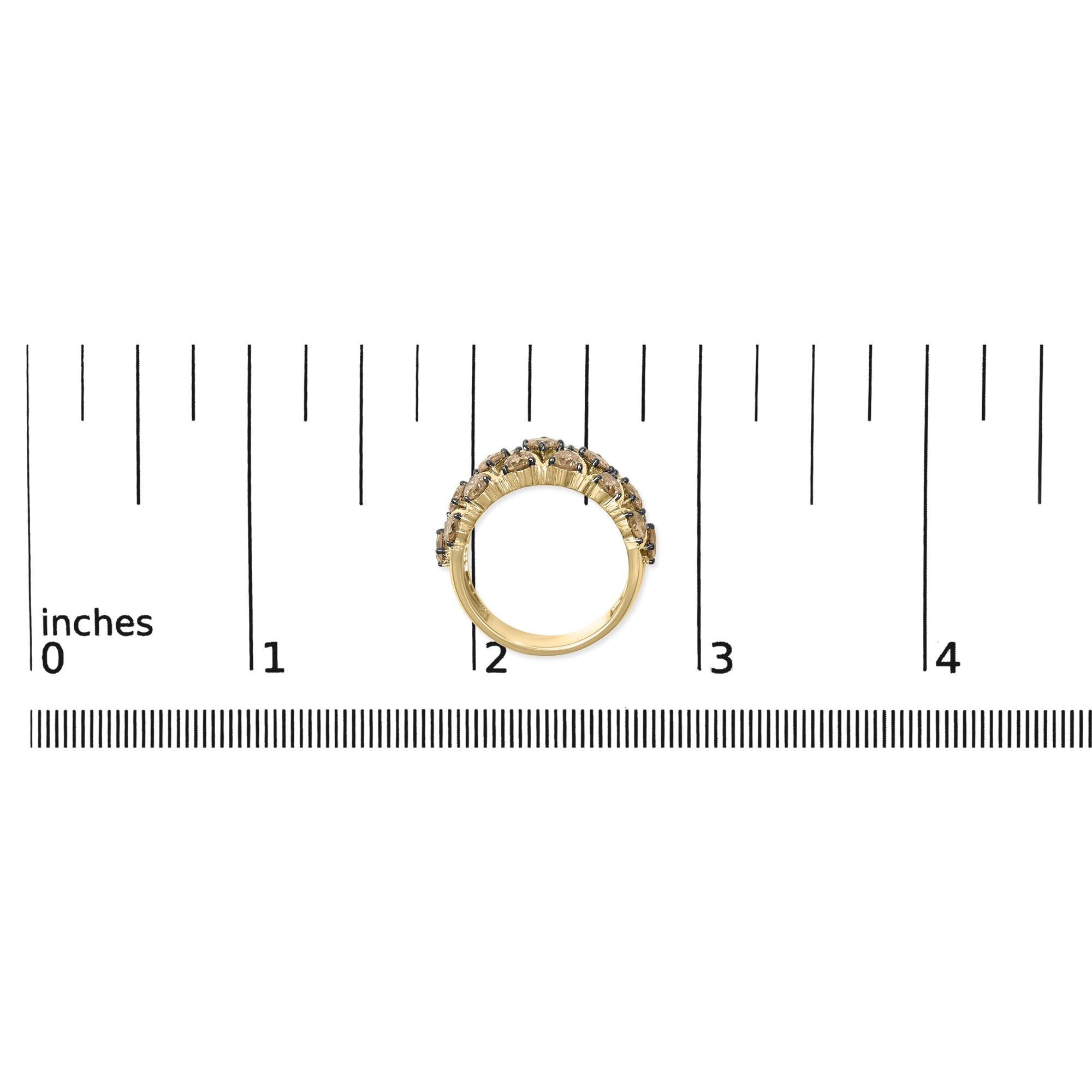 10K Yellow Gold Plated .925 Sterling Silver 3.0 Cttw Champagne Diamond Multi Lattice Band Ring - Friggin Jewelry