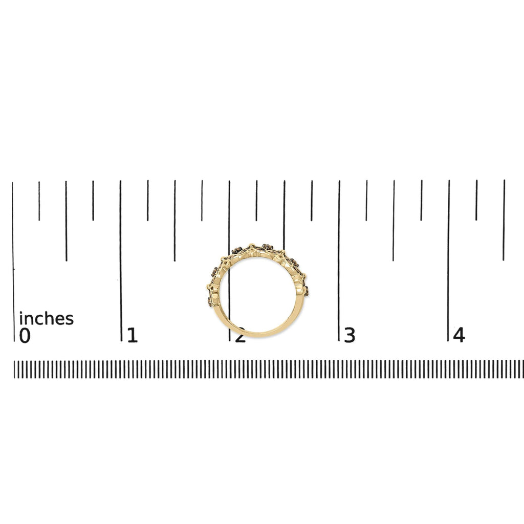 Anillo de plata de ley 925 bañado en oro amarillo de 10 quilates con diamantes color champán de 3/8 quilates y diseño enrejado - Friggin Jewelry