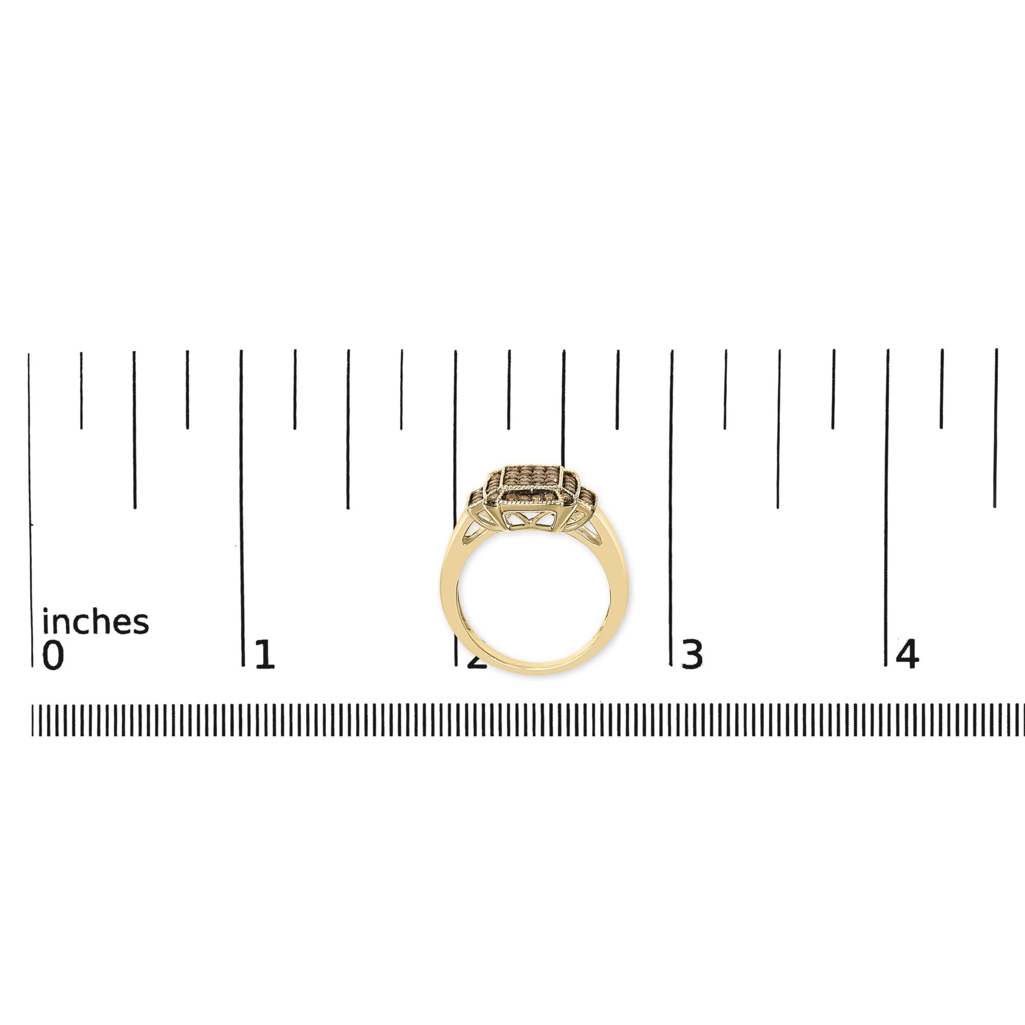 Anillo de compromiso con diamantes color champán de 1/2 quilates en plata de ley 925 bañada en oro amarillo de 10 quilates - Friggin Jewelry