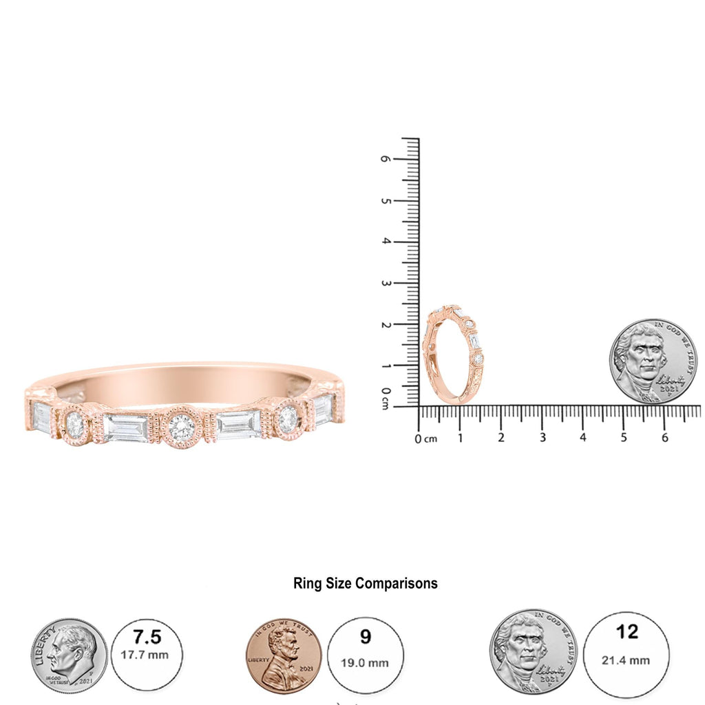 Anello nuziale in oro rosa 14 carati con diamanti taglio baguette e taglio rotondo da 3/8 ct - (colore HI, purezza VS1-VS2) - Friggin Jewelry