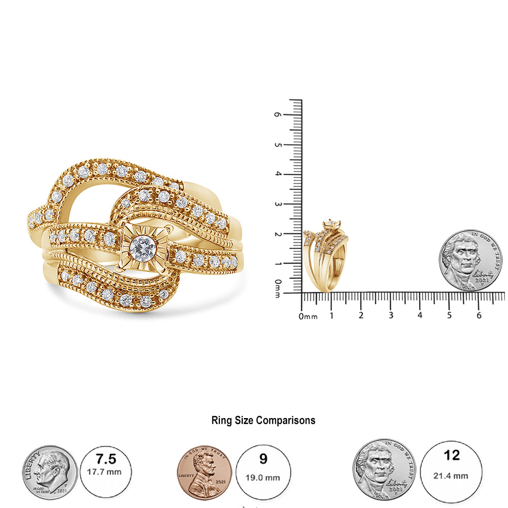 .925 Sterling Silver 1/3 Cttw Round Diamond Crisscross Engagement Ring Bridal Set (H-I Color, I1-I2 Clarity ) - Friggin Jewelry