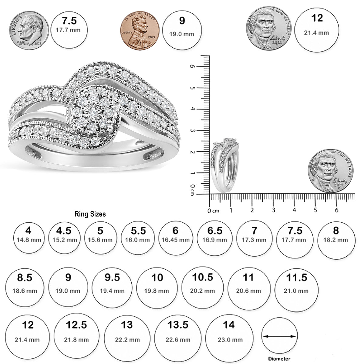 .925 Sterling Silver 1/3ct Cttw Multi-Diamond Bypass Vintage-Style Bridal Set Ring and Band (I-J Color, I3 Clarity) - Friggin Jewelry