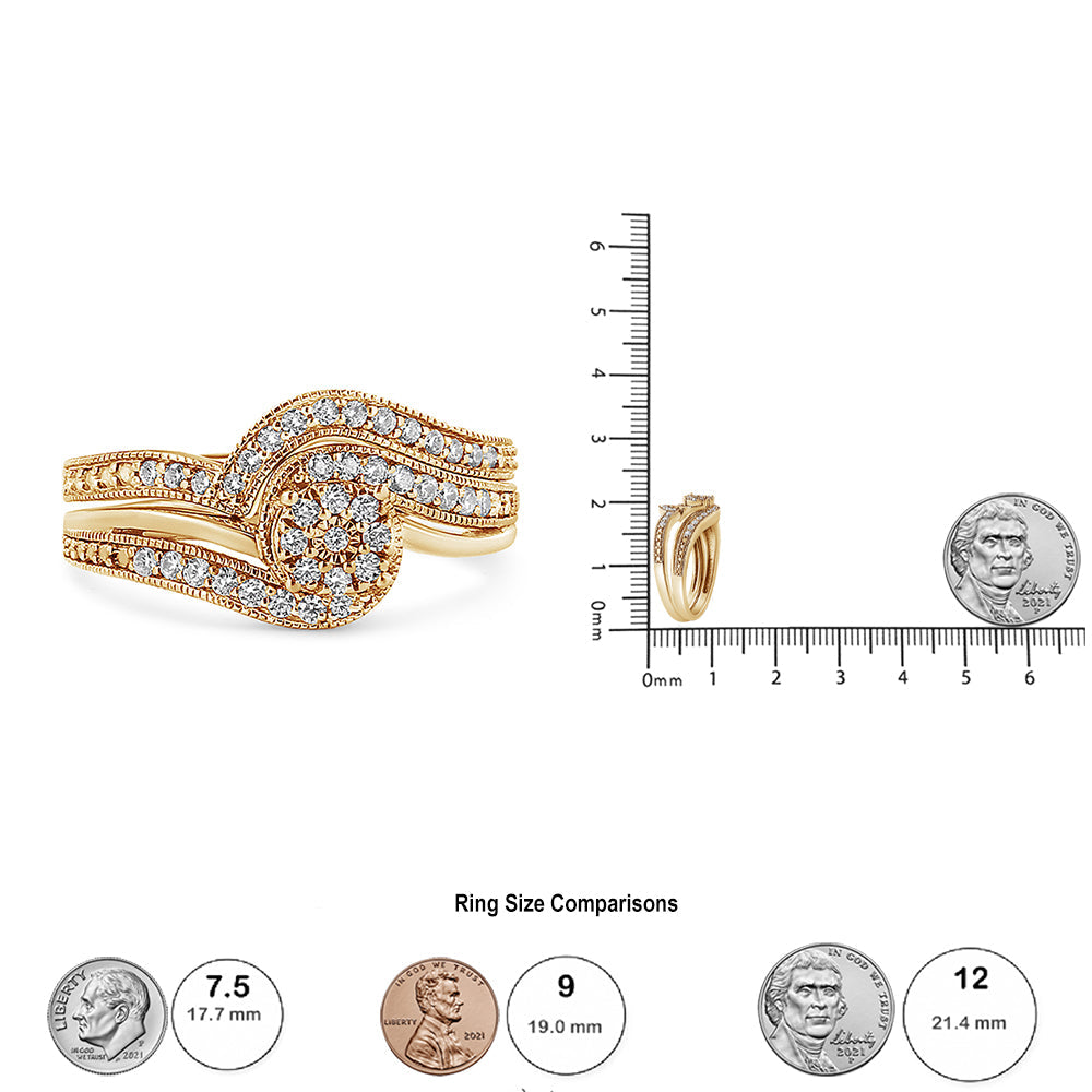 .925 Sterling Silver 1/3ct Cttw Multi-Diamond Bypass Vintage-Style Bridal Set Ring and Band (I-J Color, I3 Clarity) - Friggin Jewelry