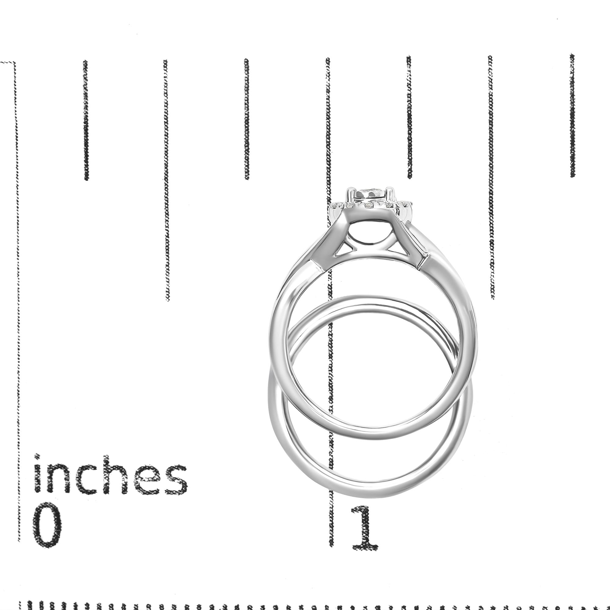 Anillo de compromiso y alianza de boda en plata de ley 925 con halo de diamantes de 1/7 quilates (color IJ, claridad I3) - Friggin Jewelry