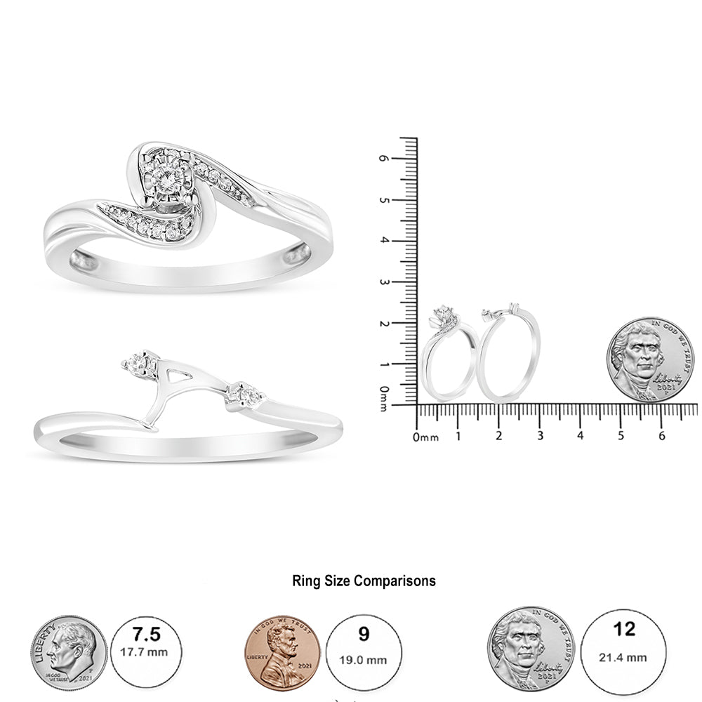 Anillo y alianza nupcial de plata de ley 925 con diamantes de 1/10 quilates y derivación (color IJ, claridad I3) - Friggin Jewelry