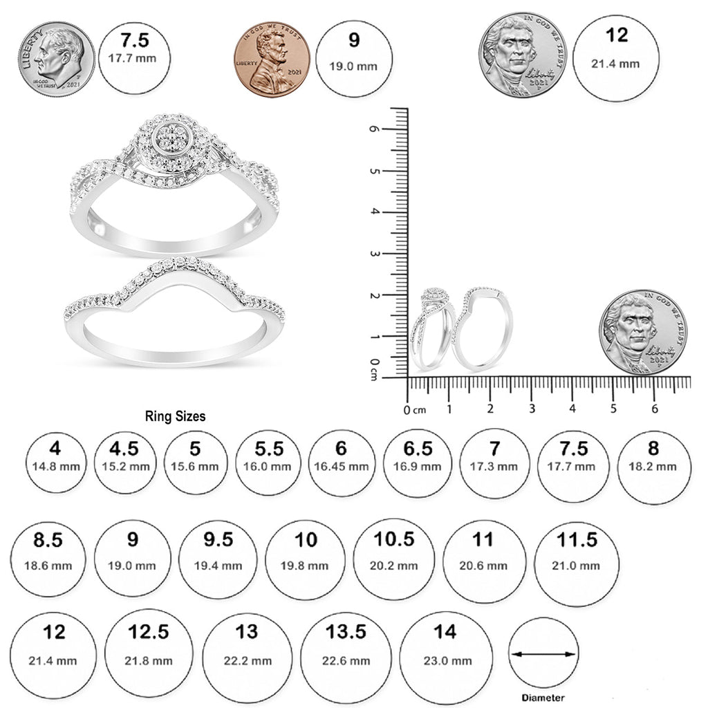 Anillo nupcial con halo compuesto de diamantes de 1/6 quilates y cuerpo dividido en plata de ley 925 (color IJ, claridad I3) - Friggin Jewelry