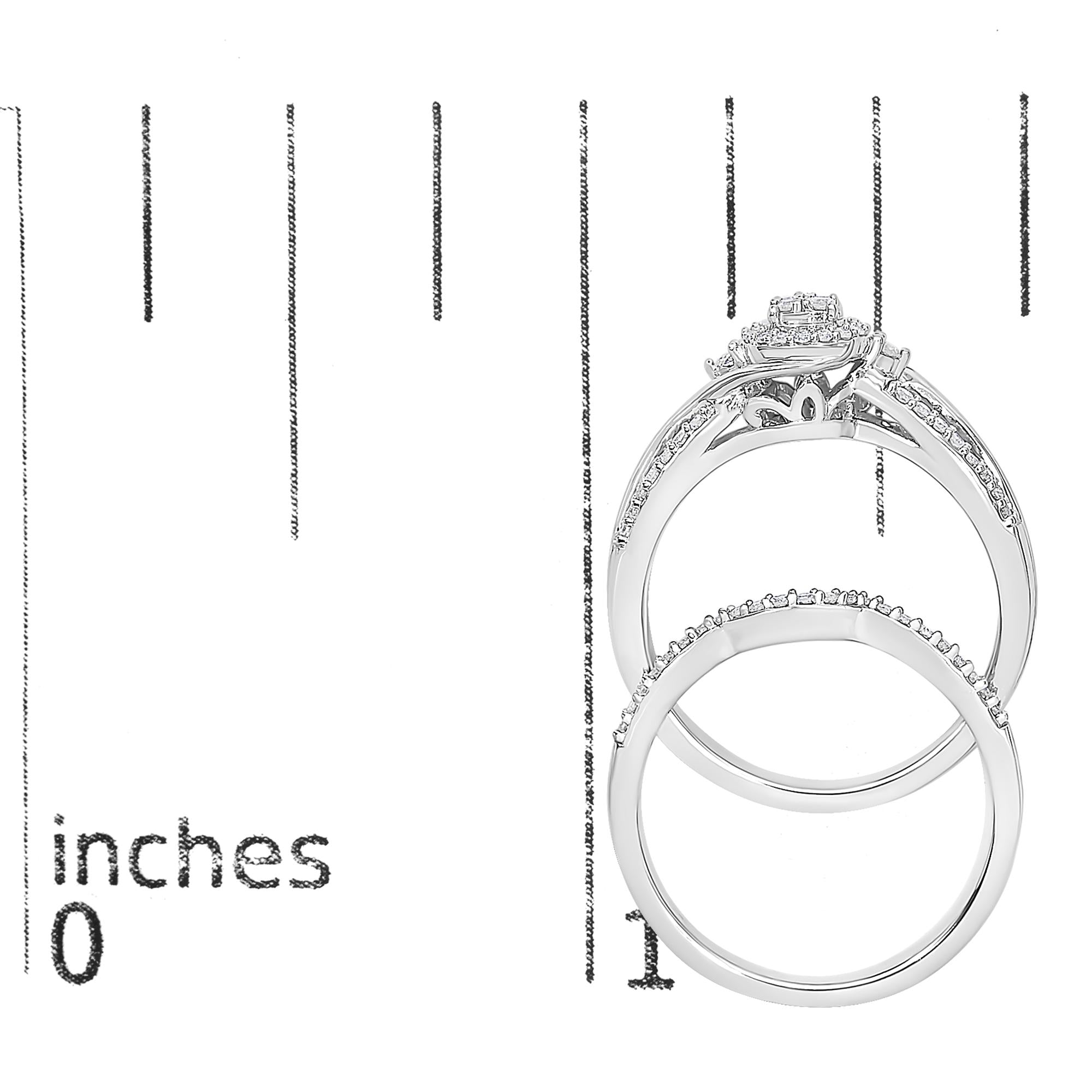 Anillo y alianza nupcial de plata de ley 925 con diamante compuesto de 1/3 quilates (color IJ, claridad I2-I3) - Friggin Jewelry