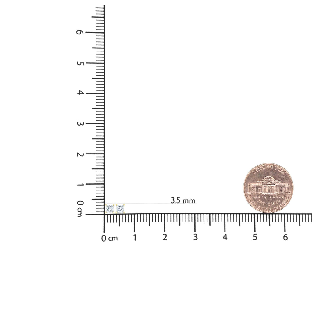 Orecchini a bottone con chiusura a pressione in oro 14 carati certificato AGS con 4 griffe e diamanti taglio principessa (colore HI, purezza SI2-I1) - Friggin Jewelry