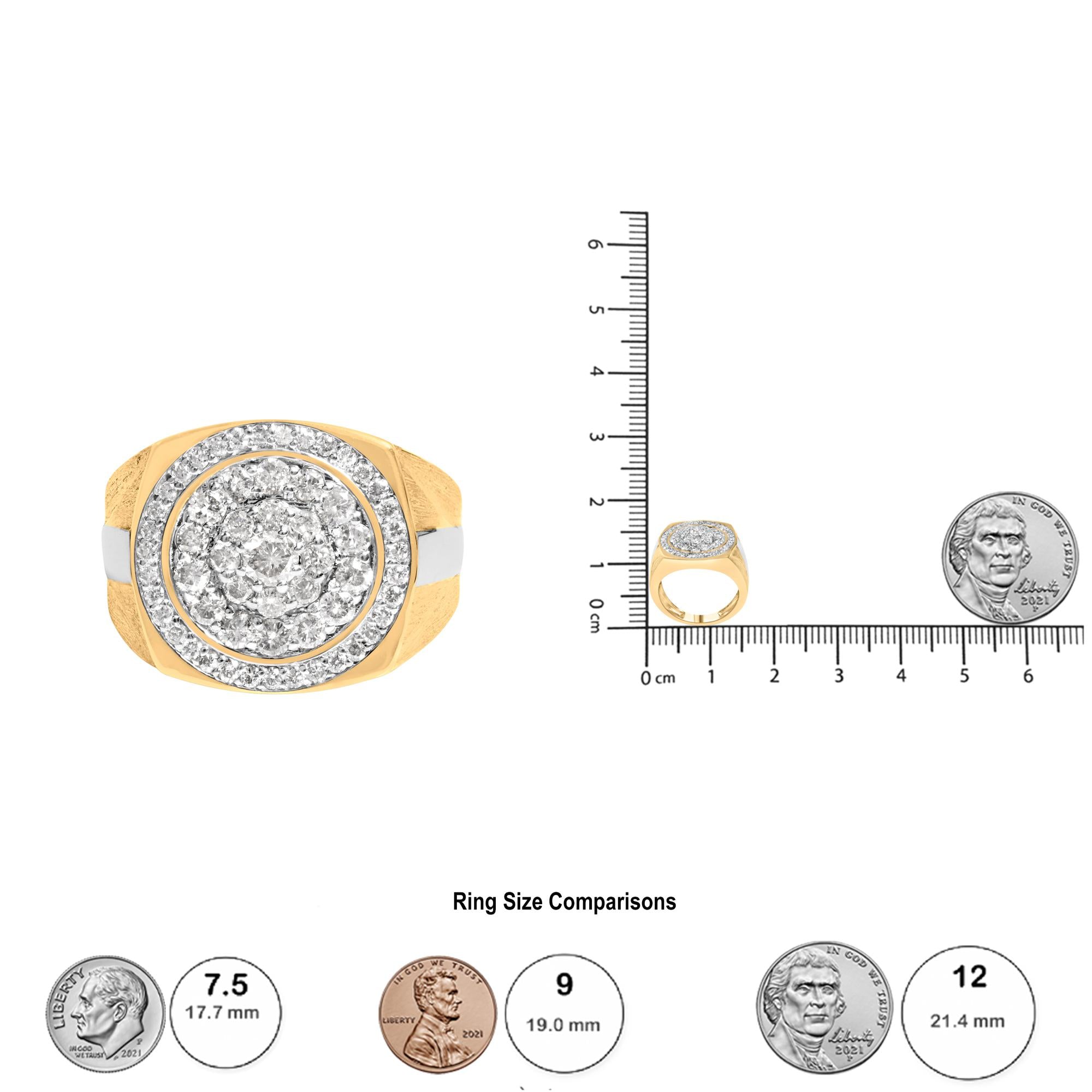 10K Yellow Gold 1 1/2 Cttw Diamond Cluster and Halo Signet Mens Ring (K-L Color, I1-I2 Clarity) - Friggin Jewelry
