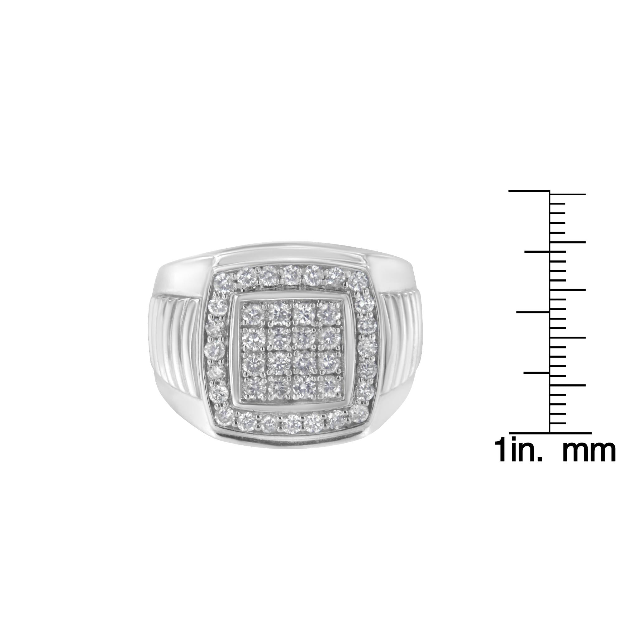 14K White Gold Men's Diamond Squared Band Ring (1 cttw, H-I Color, SI2-I1 Clarity) - Friggin Jewelry