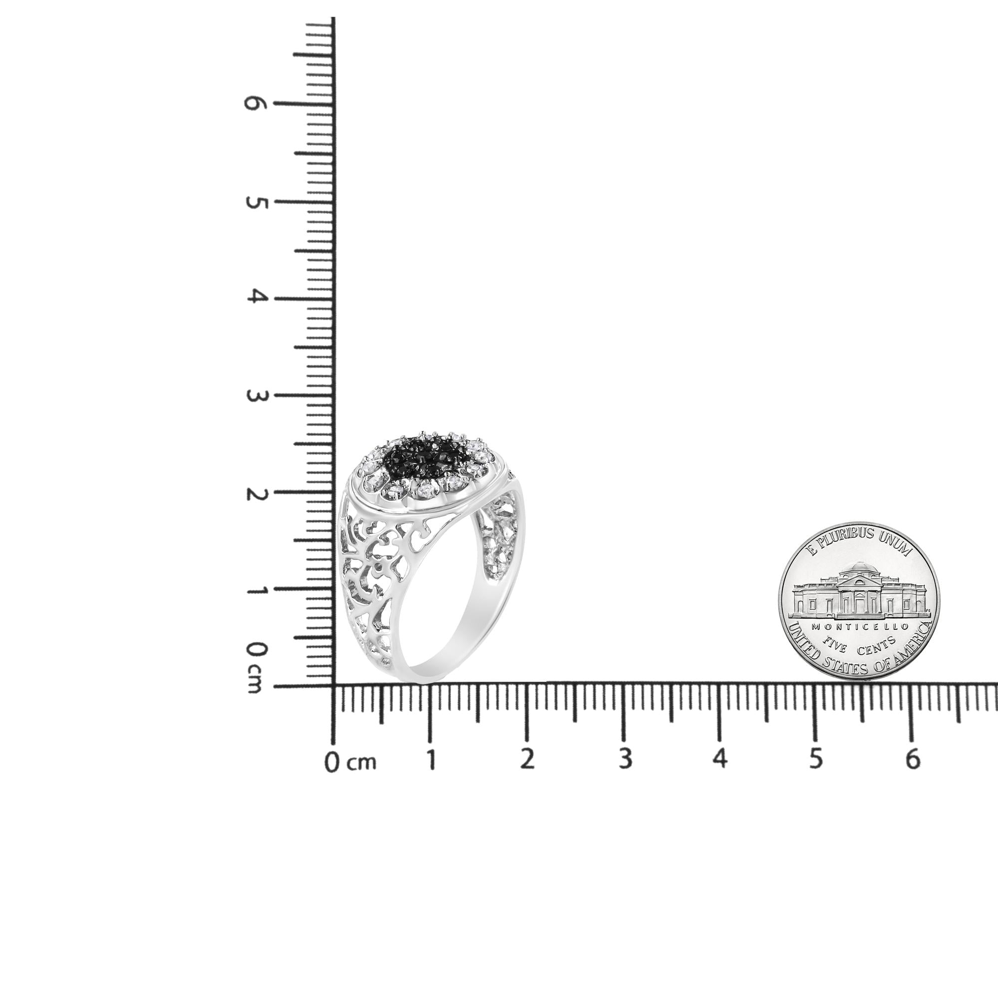 .925 Sterling Silver 1/4 Cttw White and Black Treated Diamond Halo Cluster Ring for Men (I-J Color, I3 Clarity) - Friggin Jewelry