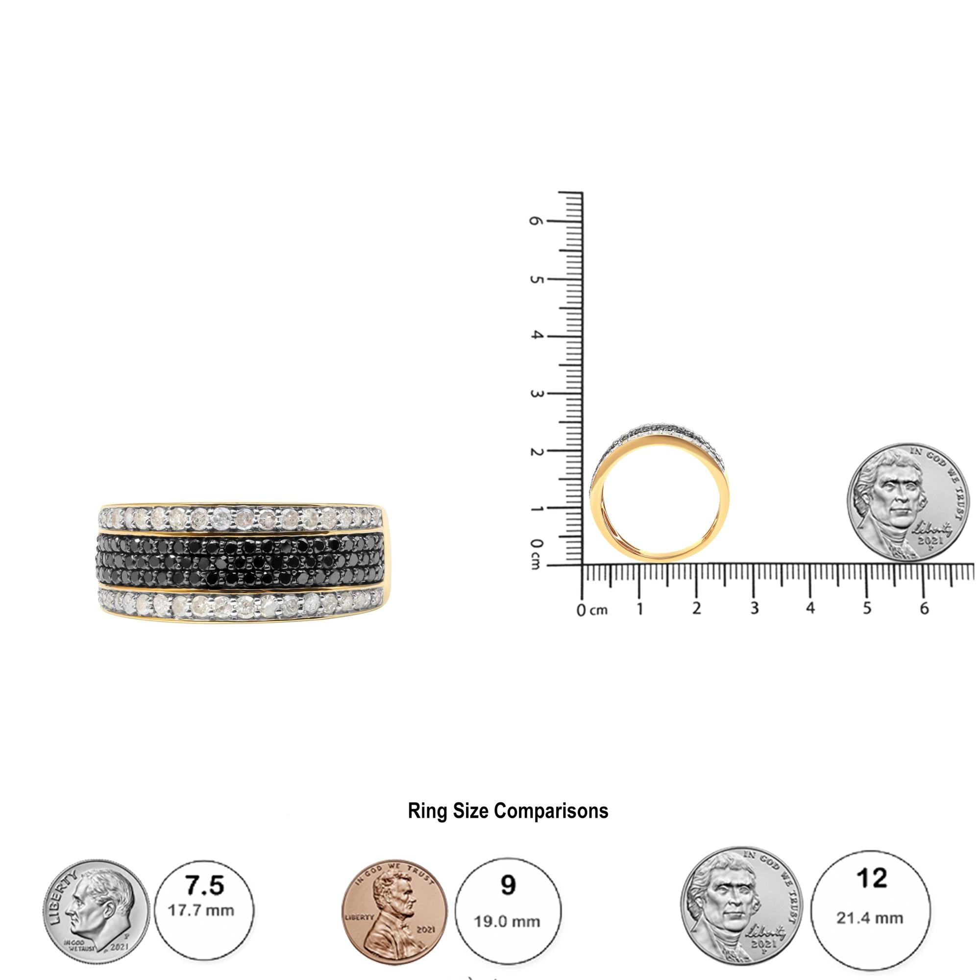 Anillo de oro amarillo de 10 quilates para hombre con diamantes blancos y negros de 1 1/4 quilates (color negro, claridad I2-I3) - Friggin Jewelry
