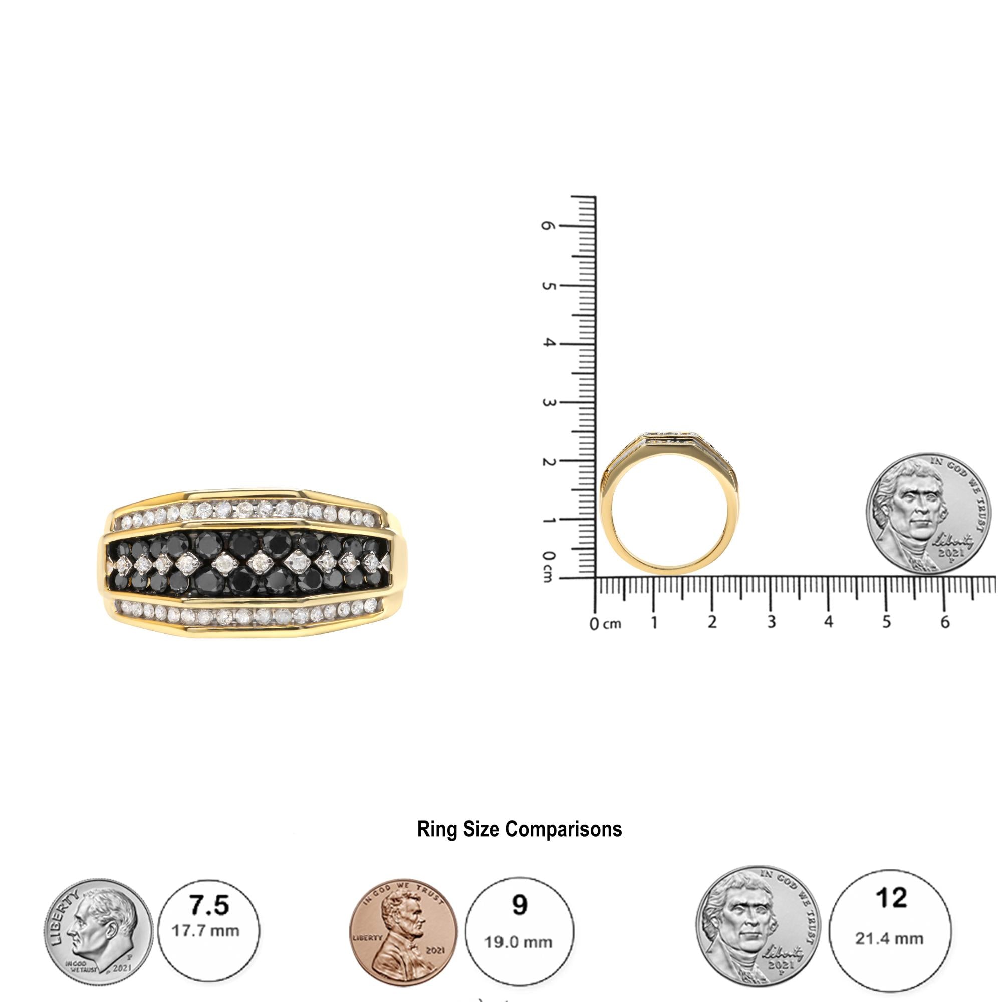 Men's 14K Yellow Gold Plated .925 Sterling Silver 1 1/2 Cttw White and Black Treated Diamond Cluster Ring (Black / I-J Color, I2-I3 Clarity) - Friggin Jewelry