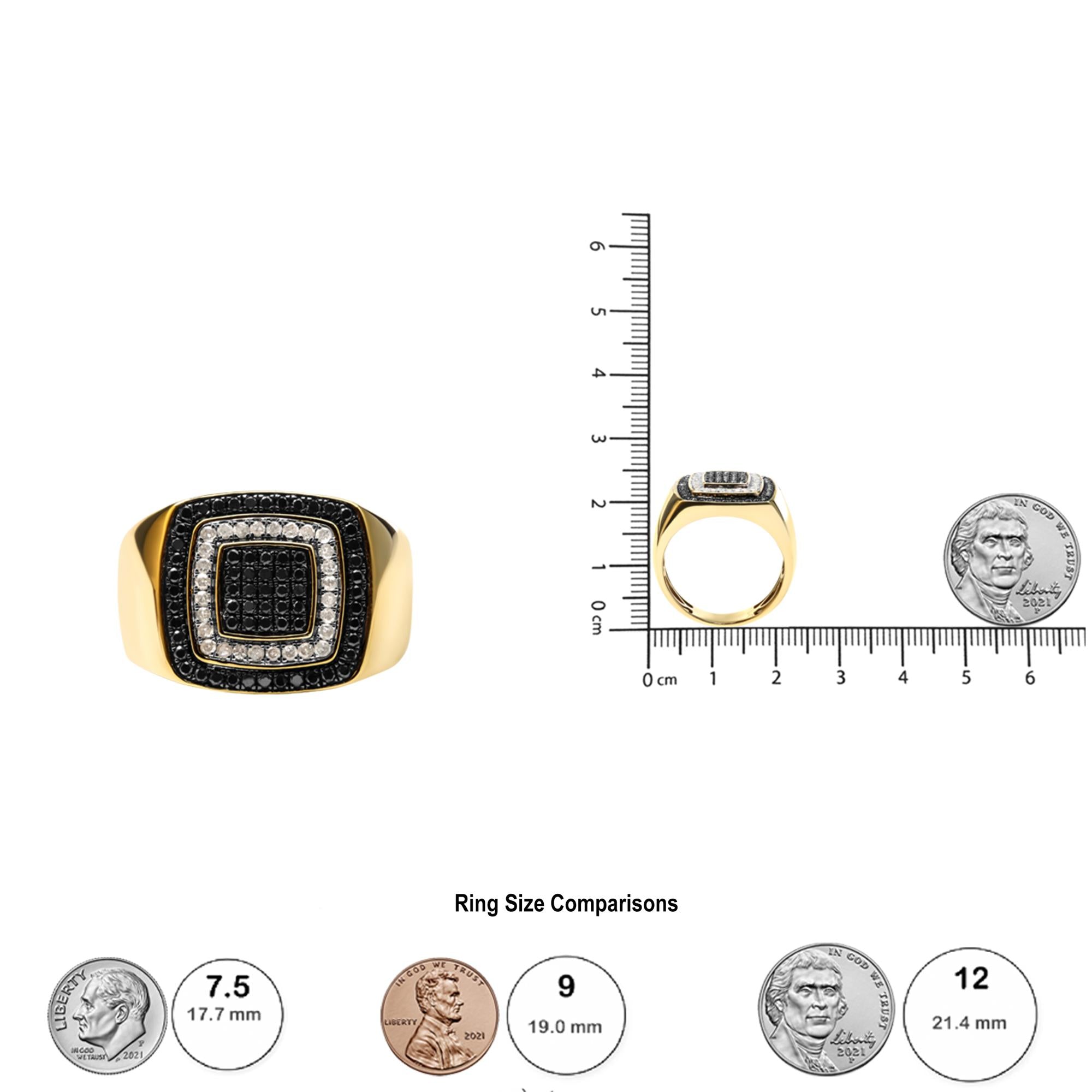 Men's 14K Yellow Gold Plated .925 Sterling Silver 3/4 Cttw White and Black Diamond Ring Band (Treated Black, I-J Color, I2-I3 Clarity) - Friggin Jewelry