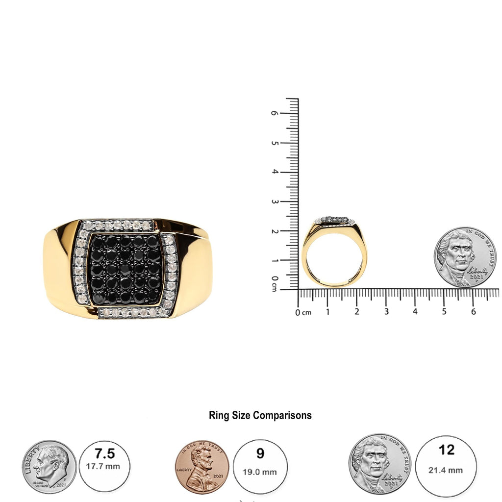 Men's 10K Yellow Gold 1.00 Cttw Cushion Cluster Black and White Diamond Statement Ring (I-J Color, I2-I3 Clarity) - Friggin Jewelry
