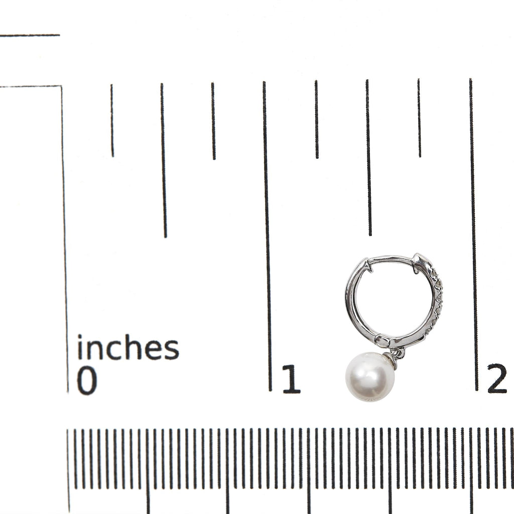 10K White Gold 6x6 MM Cultured Freshwater Pearl and Diamond Accent Drop Huggy Earring (H-I Color, I1-I2 Clarity) - Friggin Jewelry