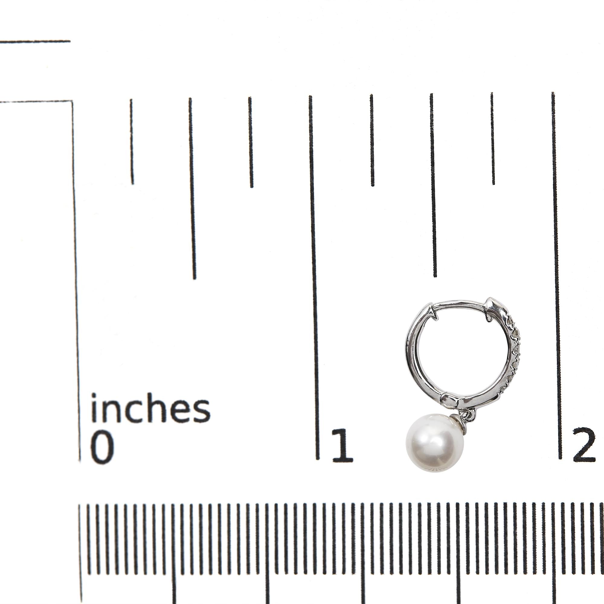 10K White Gold 6x6 MM Cultured Freshwater Pearl and Diamond Accent Drop Huggy Earring (H-I Color, I1-I2 Clarity) - Friggin Jewelry