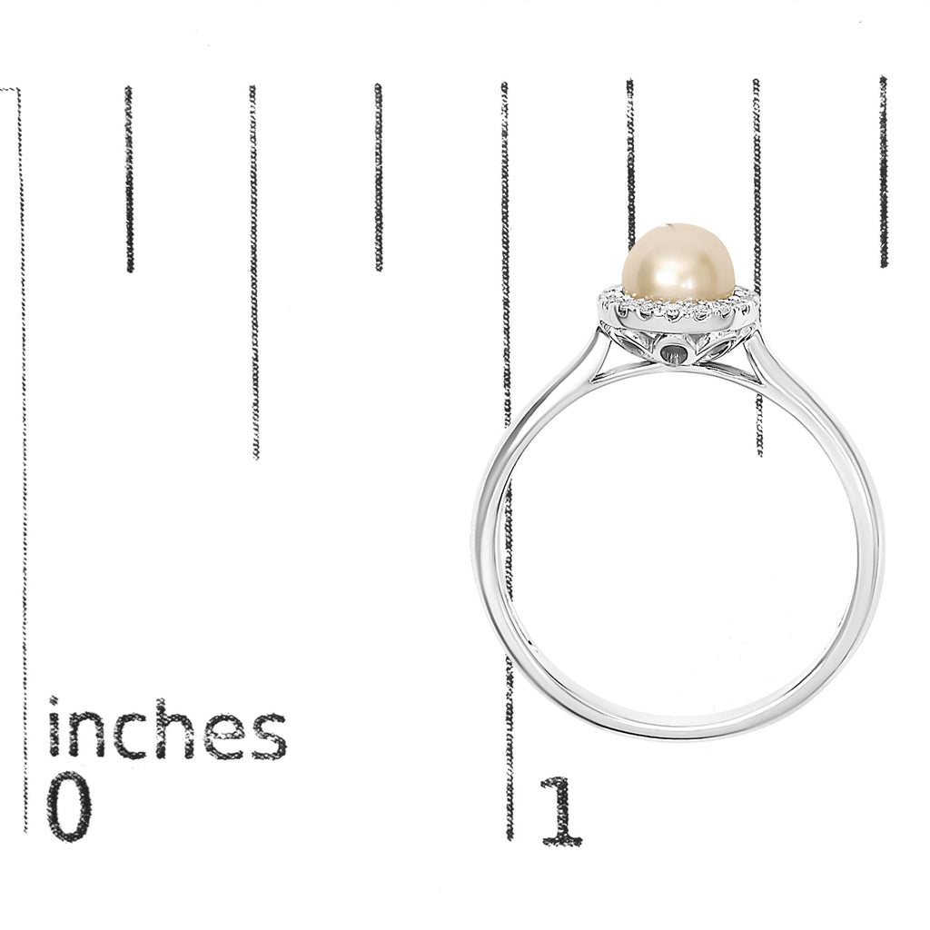 10K White Gold 5MM Cultured Freshwater Pearl  and Diamond Halo Ring (I-J Color, I1-I2 Clarity) - Friggin Jewelry