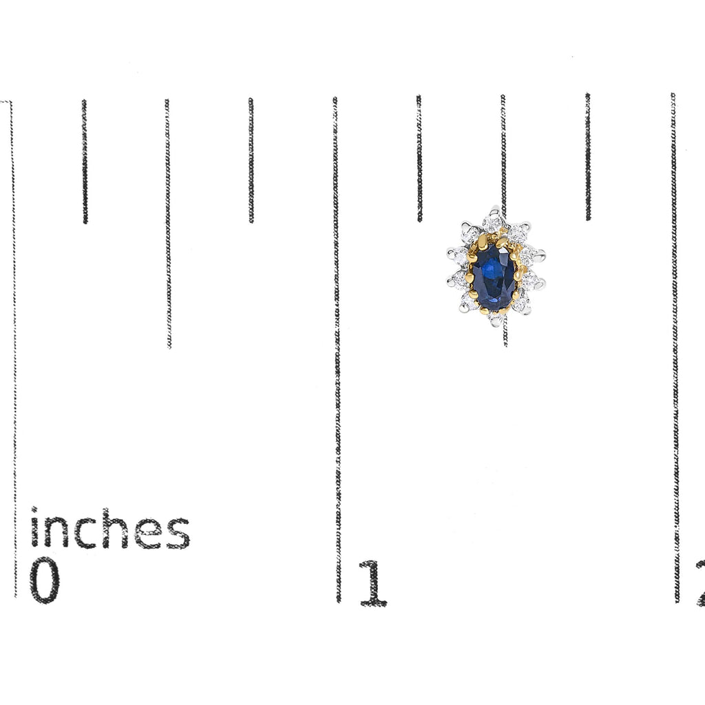 14K Yellow Gold 1/4 Cttw Diamond and Blue Sapphire Sunburst Halo Stud Earrings (K-L Color, I1-I2 Clarity) - Friggin Jewelry