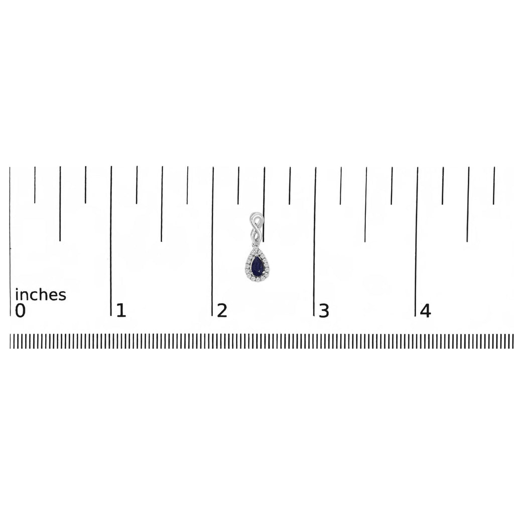 Pendientes colgantes con forma de infinito en oro blanco de 10 quilates con zafiro azul talla pera y diamantes de 1/7 quilates (color IJ, claridad I1-I2) - Friggin Jewelry