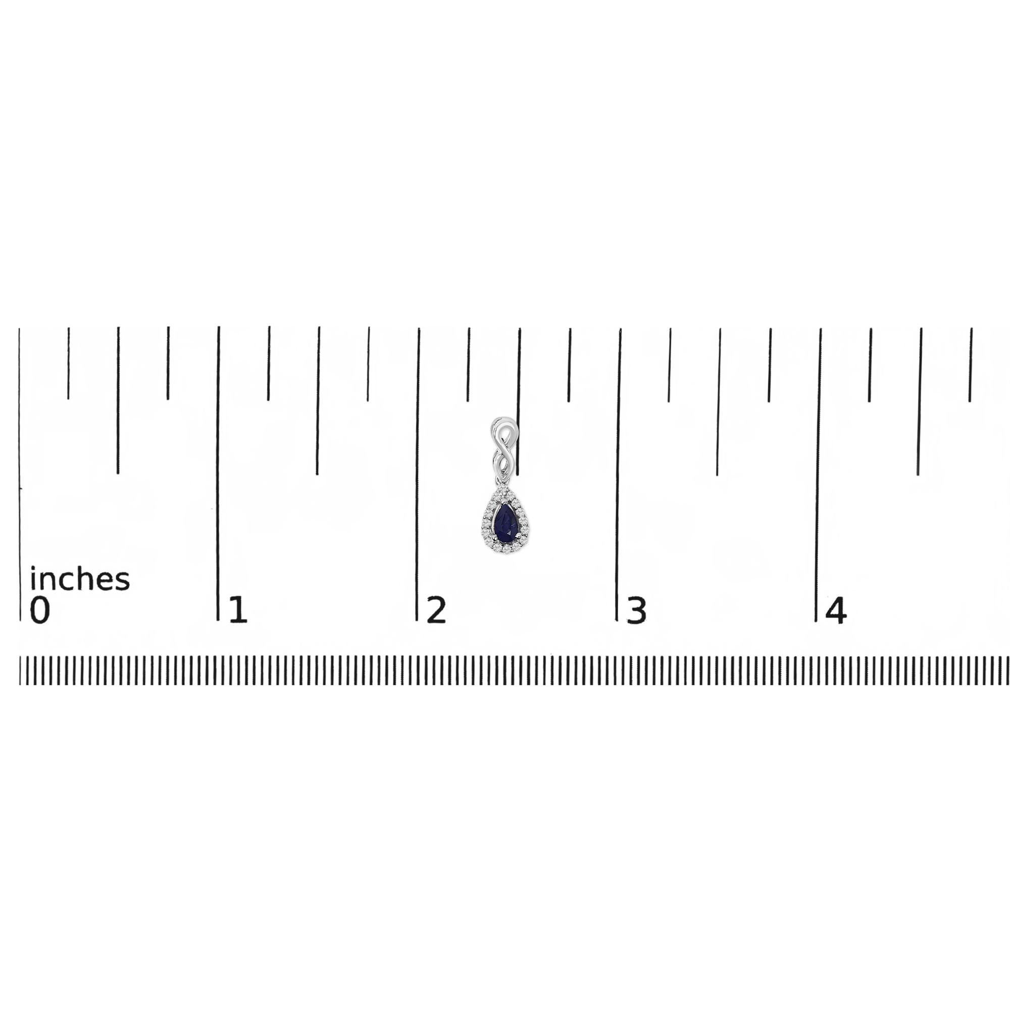 Pendientes colgantes con forma de infinito en oro blanco de 10 quilates con zafiro azul talla pera y diamantes de 1/7 quilates (color IJ, claridad I1-I2) - Friggin Jewelry