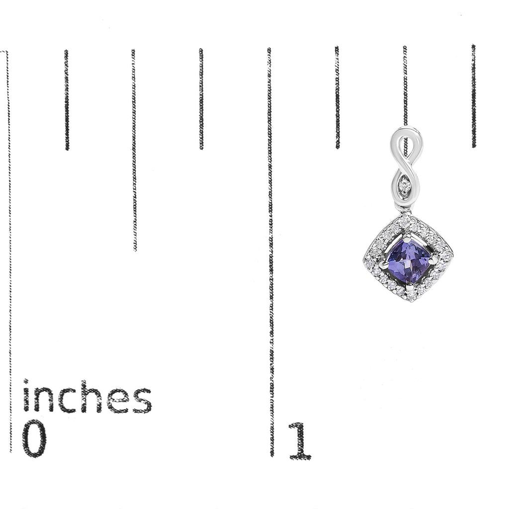 10K White Gold Blue Purple Tanzanite and Diamond Halo Cushion Shaped Drop Earrings (I-J Color, I1-I2 Clarity) - Friggin Jewelry