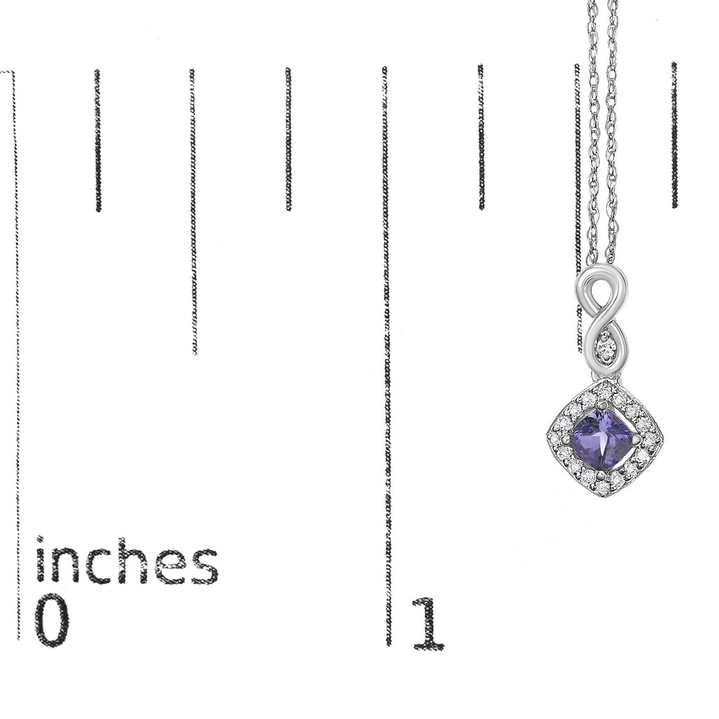 10K White Gold Blue Purple Tanzanite and Diamond Accent Cushion Drop Pendant Necklace - 18" Inches - Friggin Jewelry