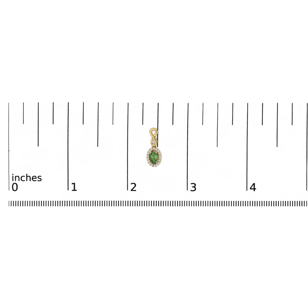 10K Yellow Gold Oval Cut Green Emerald 5x3 mm and 1/7 Cttw Round Diamond Dangle Earrings - Friggin Jewelry