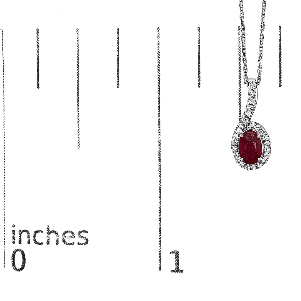 Collar con colgante en forma de lágrima de oro blanco de 10 quilates con rubí rojo y detalles de diamantes - 45,7 cm - Friggin Jewelry