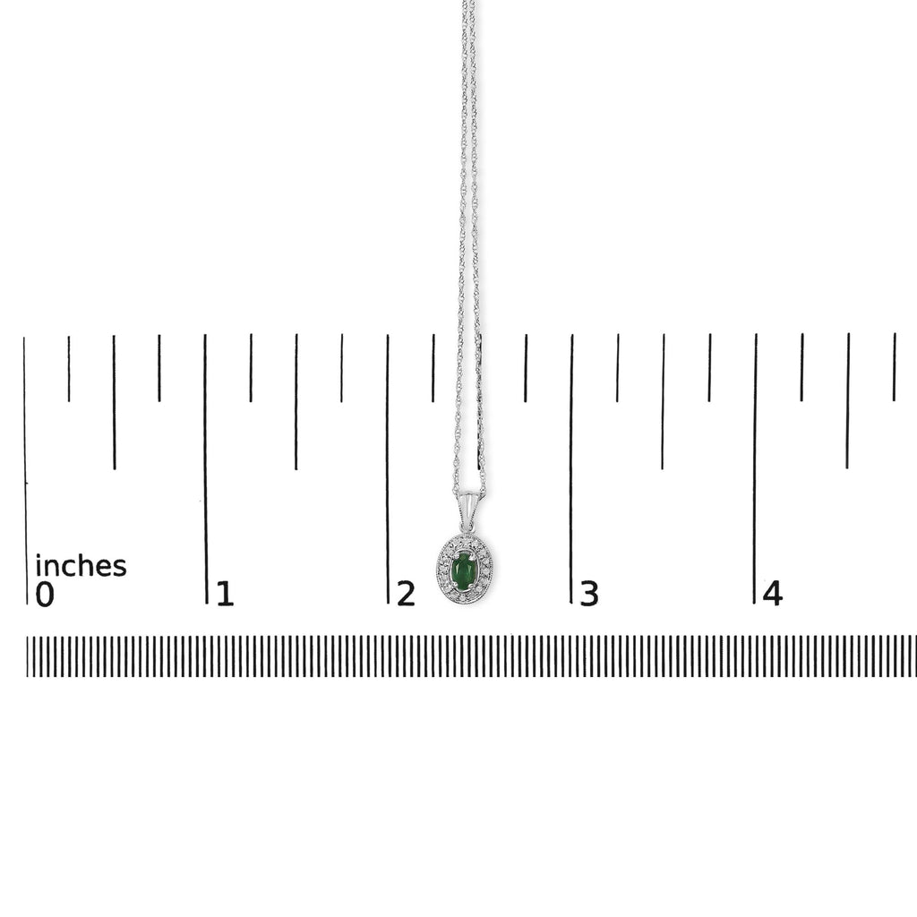Collar con colgante de esmeralda verde ovalada y halo de diamantes en oro blanco de 14 quilates (45,7 cm) - Friggin Jewelry