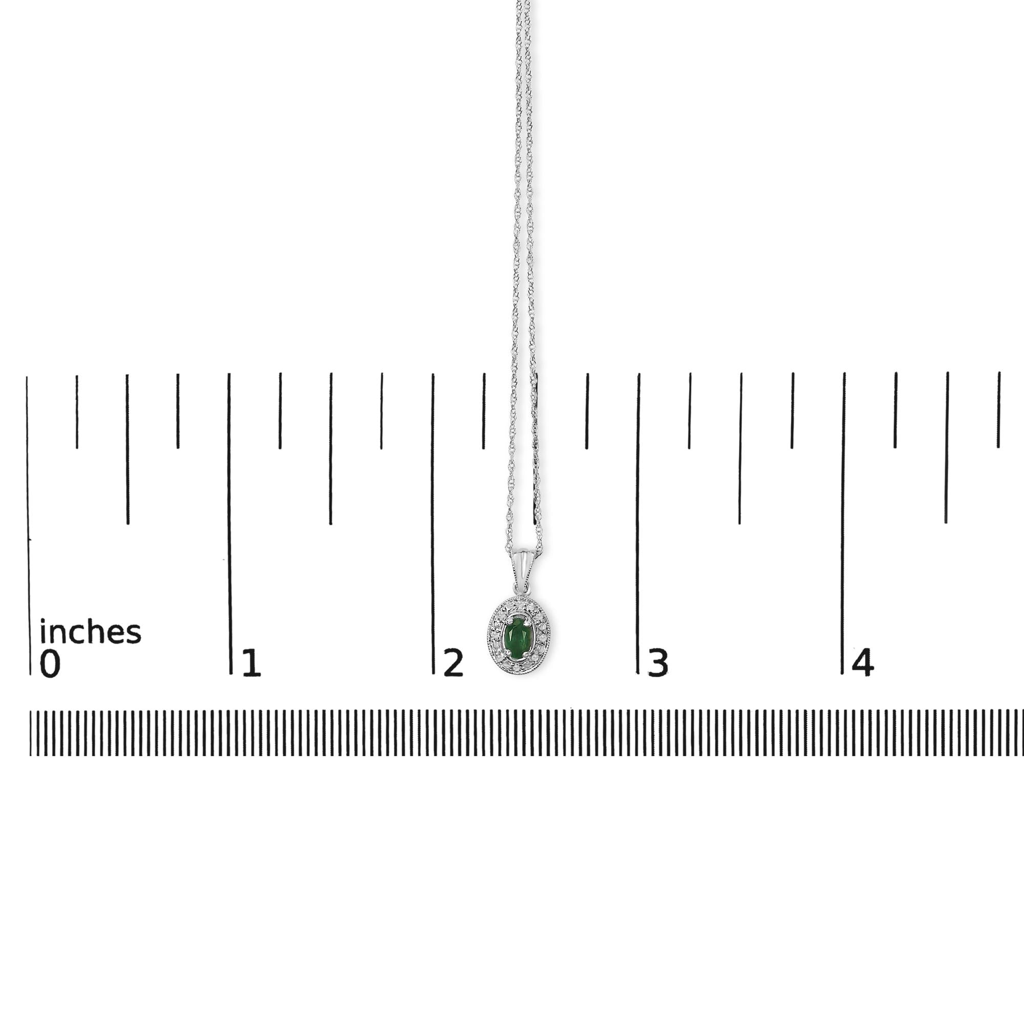 14K White Gold Oval Green Emerald and Diamond Halo Pendant Necklace - 18" Inches - Friggin Jewelry