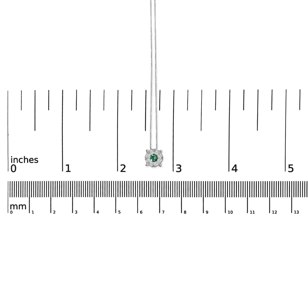14K White Gold 3.8 MM Green Emerald and 1/3 Cttw Diamond Composite Halo 18" Pendant Necklace (F-G Color, VS2-SI1 Clarity) - Friggin Jewelry Premium
