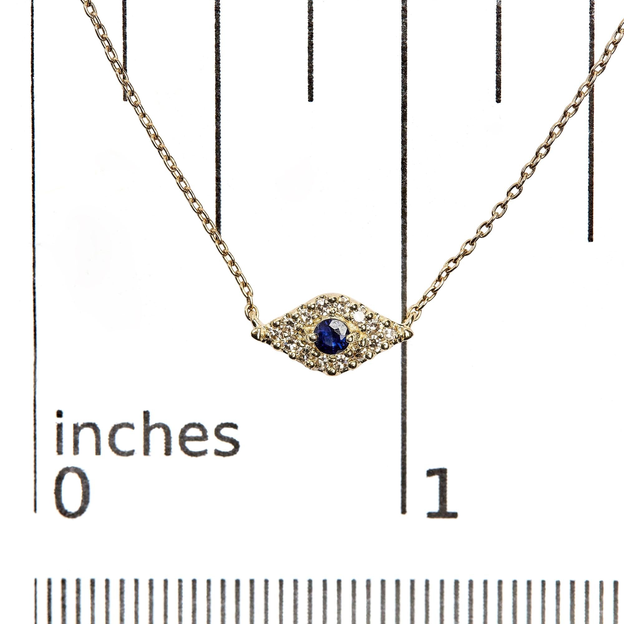 10K Yellow Gold Blue Sapphire and Diamond Accented Evil Eye 18" Inch Pendant Necklace (H-I Color, I1-I2 Clarity) - Friggin Jewelry