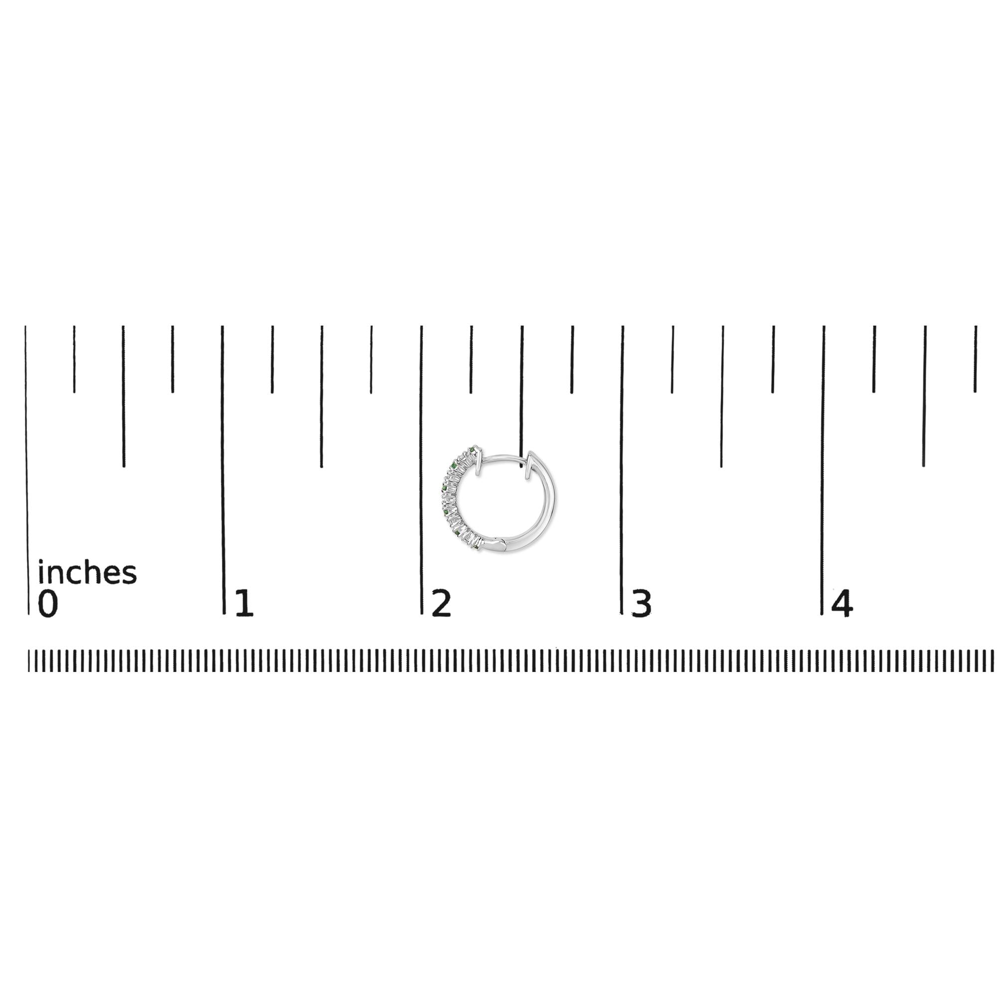 10K White Gold Alternating Emerald 1/10 Cttw Diamond Huggie Hoop Earrings (I-J Color, I1-I2 Clarity) - Friggin Jewelry