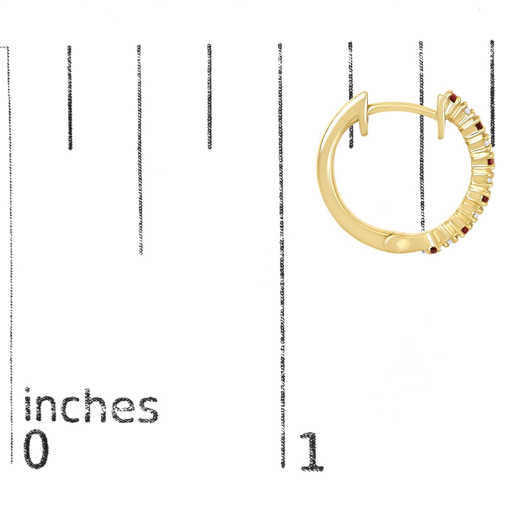 10K Gold Alternating Diamond and Red Ruby Huggy Hoop Earrings - Friggin Jewelry