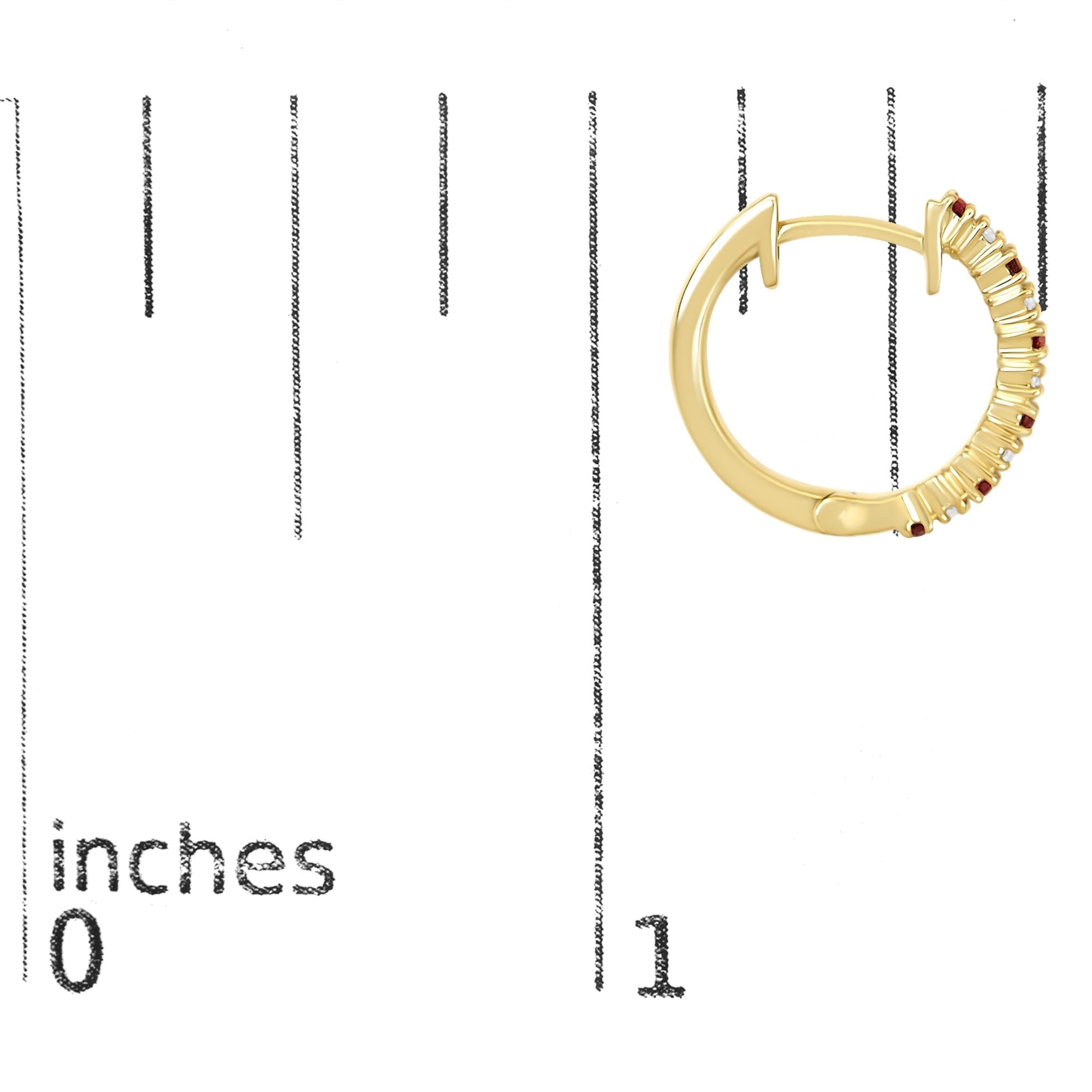 10K Gold Alternating Diamond and Red Ruby Huggy Hoop Earrings - Friggin Jewelry