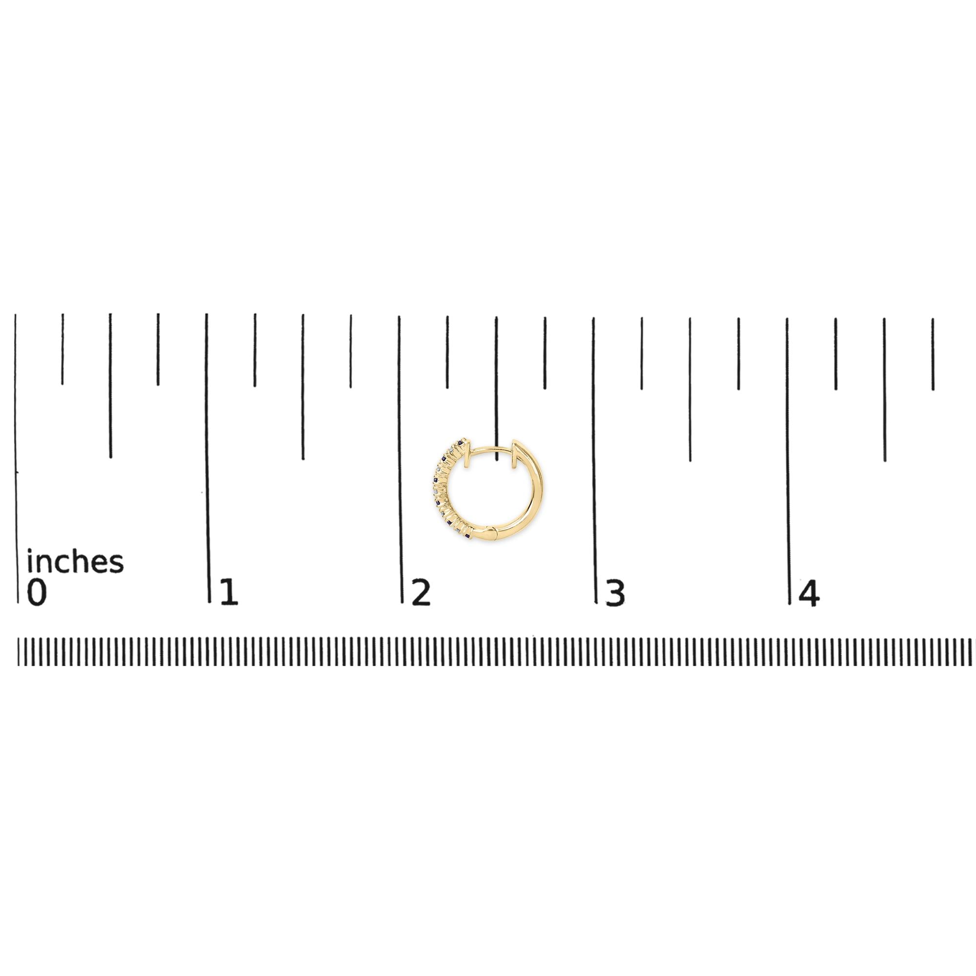 10K Yellow Gold Alternating Blue Sapphire 1/10 Cttw Diamond Huggie Hoop Earrings  (I-J Color, I1-I2 Clarity) - Friggin Jewelry
