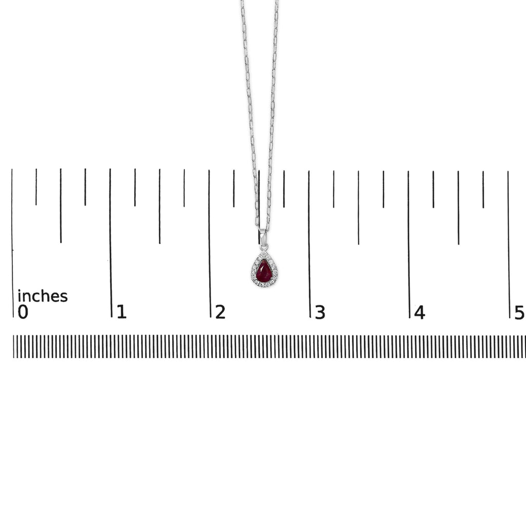 Collana con ciondolo a forma di pera in oro bianco 14 carati, 6x4, con rubino rosso e diamanti - 18 pollici - Friggin Jewelry