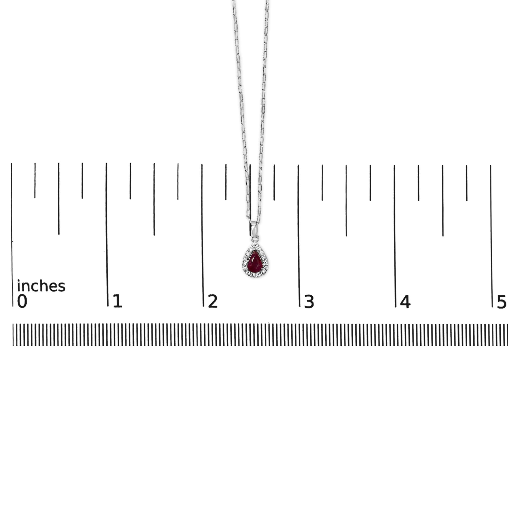 14K White Gold 6x4 Pear Red Ruby and Diamond Halo Pendant Necklace - 18" Inches - Friggin Jewelry