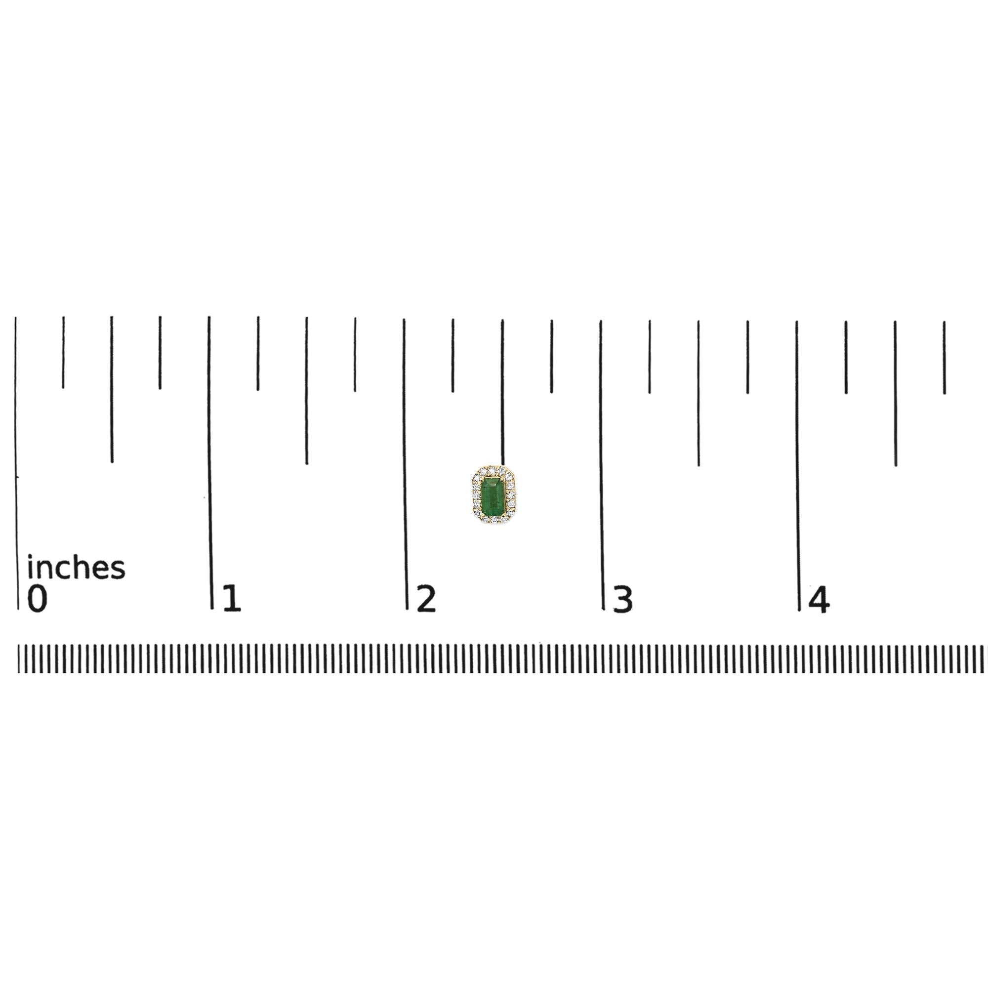 14K Yellow Gold Green Emerald and 1/8 Cttw Diamond Halo Octagonal Shaped Stud Earrings  (I-J Color, I1-I2 Clarity) - Friggin Jewelry
