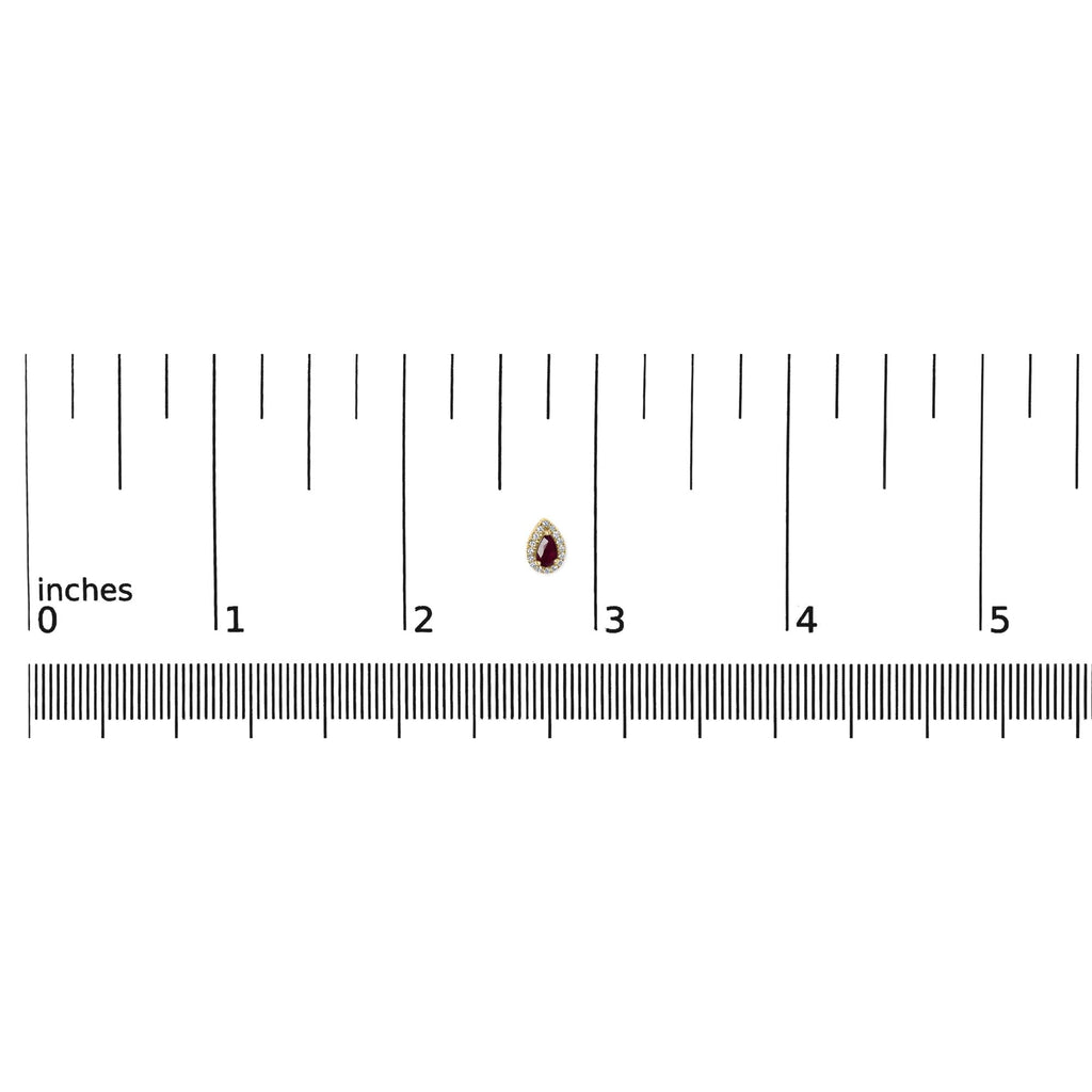 10K Yellow Gold 5X3 MM Pear-Cut Ruby and 1/7 Cttw Diamond Halo Stud Earrings (I-J Color, I1-I2 Clarity) - Friggin Jewelry
