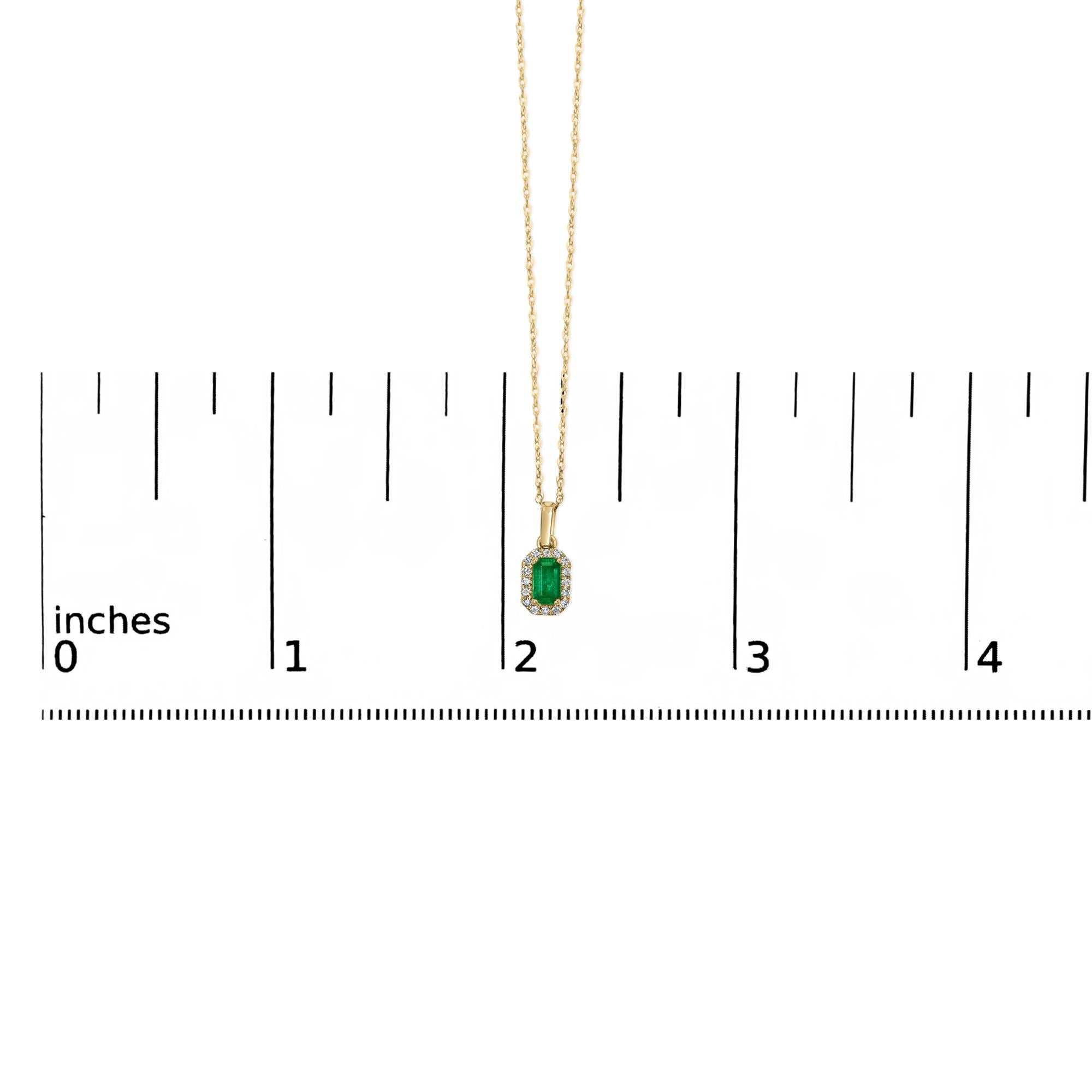 10K Yellow Gold 5x3mm Green Emerald and Diamond Accent Halo Octagonal Shape 18" Pendant Necklace (I-J Color, I1-I2 Clarity) - Friggin Jewelry