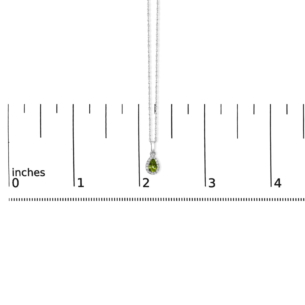 10K White Gold 5x3mm Gemstone and Diamond Accent Halo Pear Shape 18" Pendant Necklace (I-J Color, I1-I2 Clarity) - Friggin Jewelry