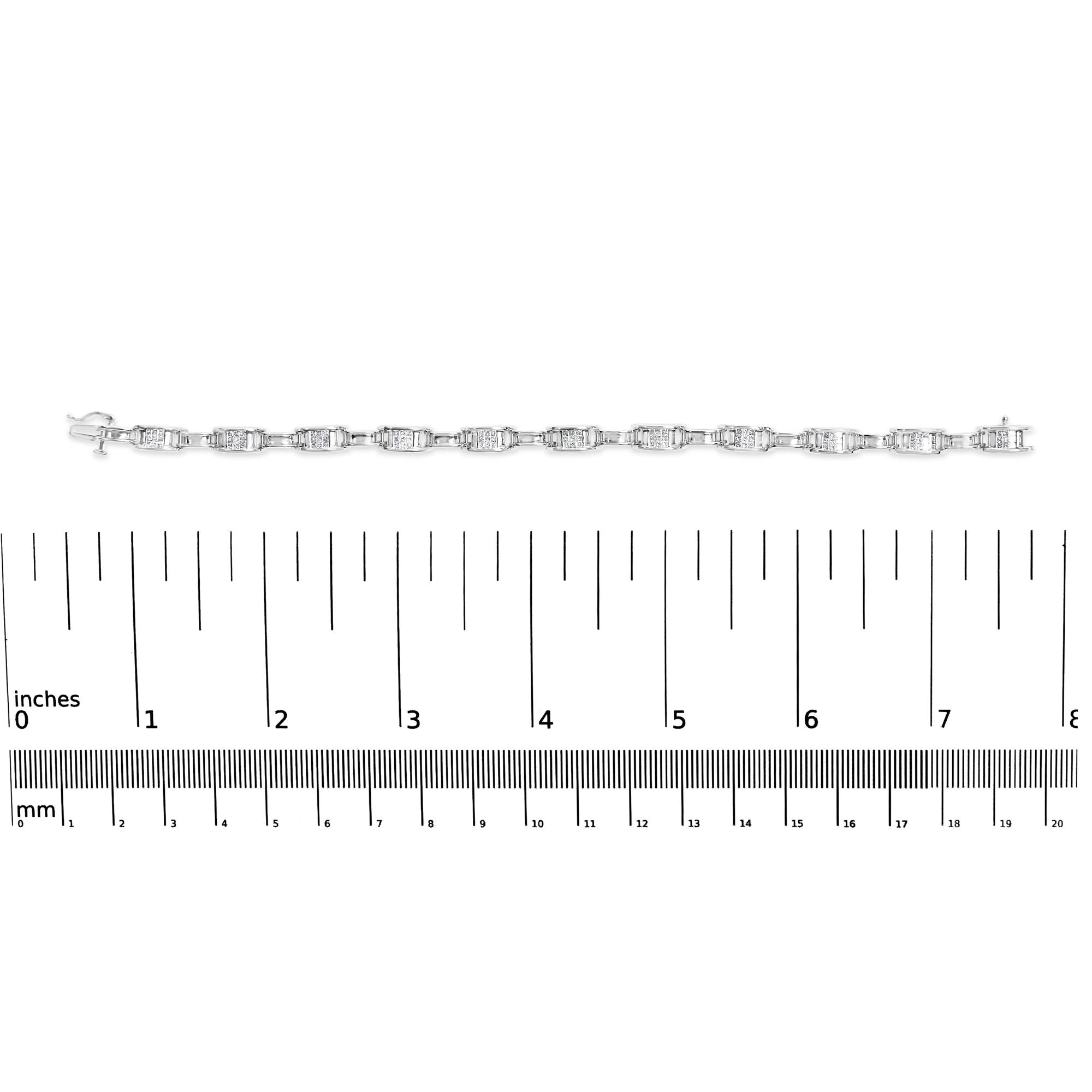 14K White Gold 1.0 Cttw Invisible Set Princess Diamond Alternating Link Tennis Bracelet (I-J Color, I1-I2 Clarity) - 7.25" - Friggin Jewelry