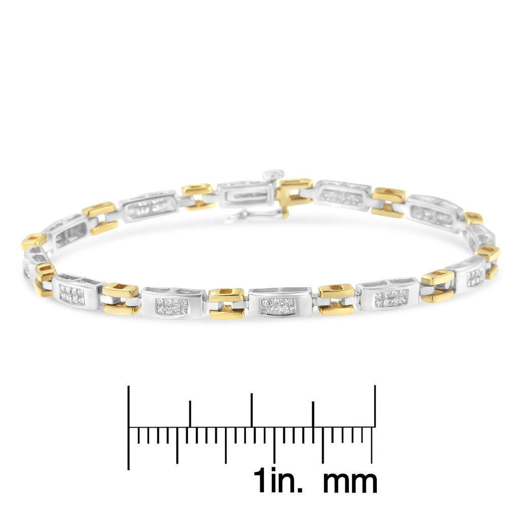 Bracciale Geo Link in oro bicolore 10K con diamanti taglio principessa (1,00 cttw, colore HI, purezza SI1-SI2) - Friggin Jewelry