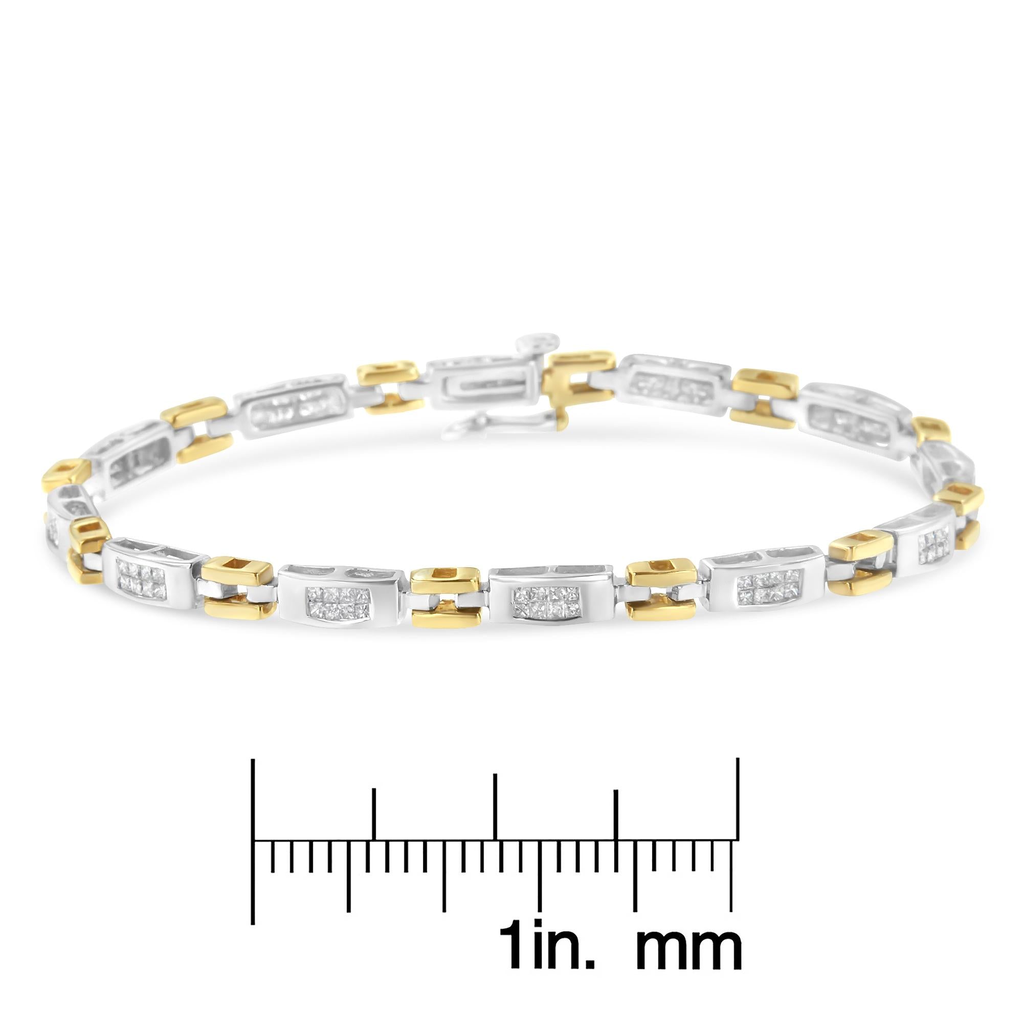 Bracciale Geo Link in oro bicolore 10K con diamanti taglio principessa (1,00 cttw, colore HI, purezza SI1-SI2) - Friggin Jewelry