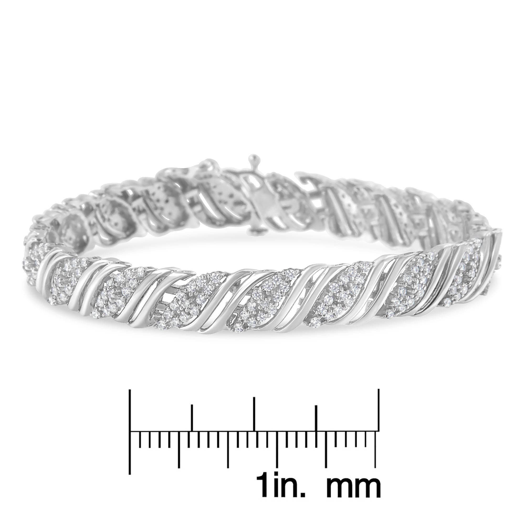 Pulsera de eslabones curvos en forma de S con diamantes de 2,0 ct en plata de ley 925 (color IJ, claridad I3), 18,3 cm - Friggin Jewelry
